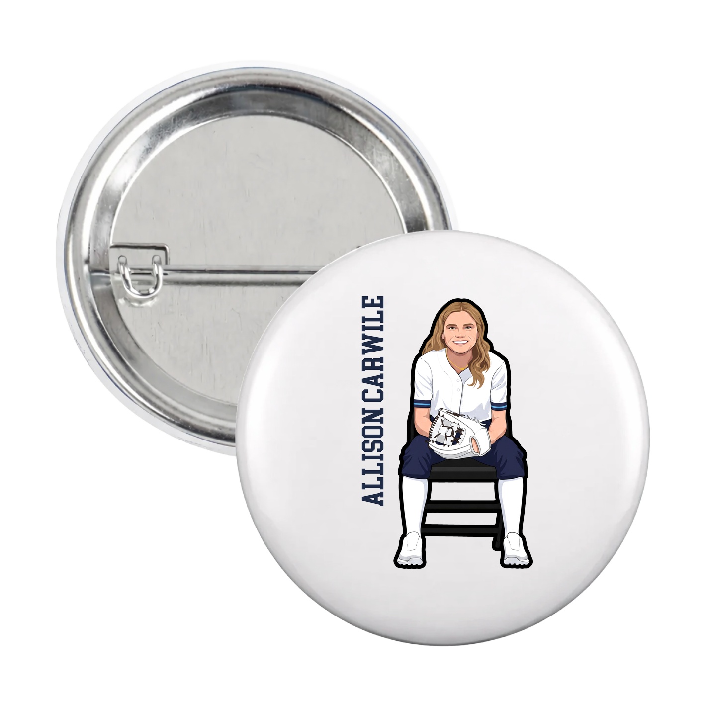 Game Day Button — Name Vertical in White
