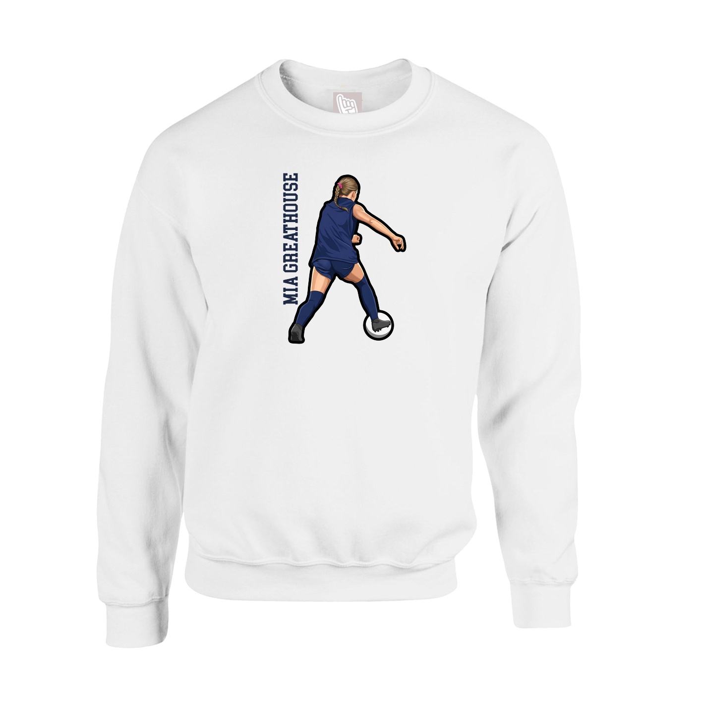 Fleece Crew — Name Vertical in White