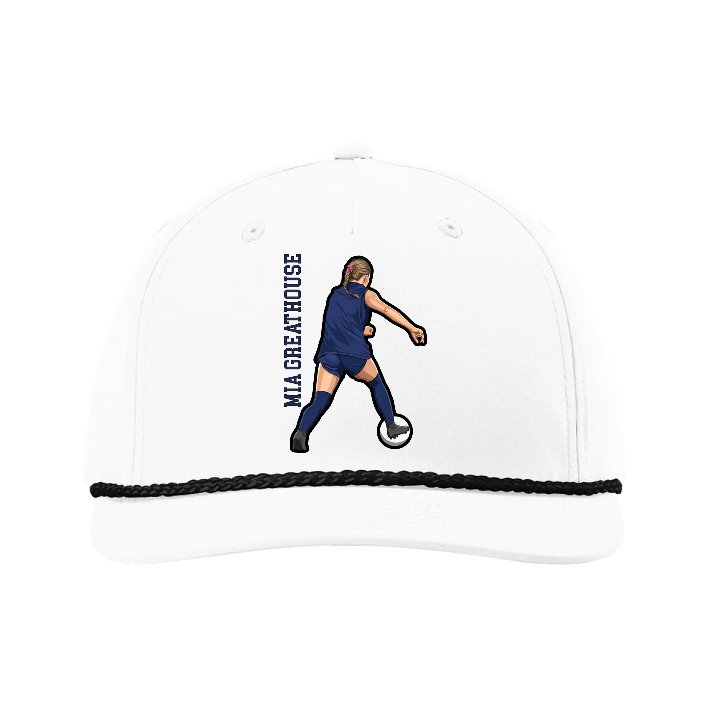 Five-Panel Classic Rope Cap — Name Vertical in White