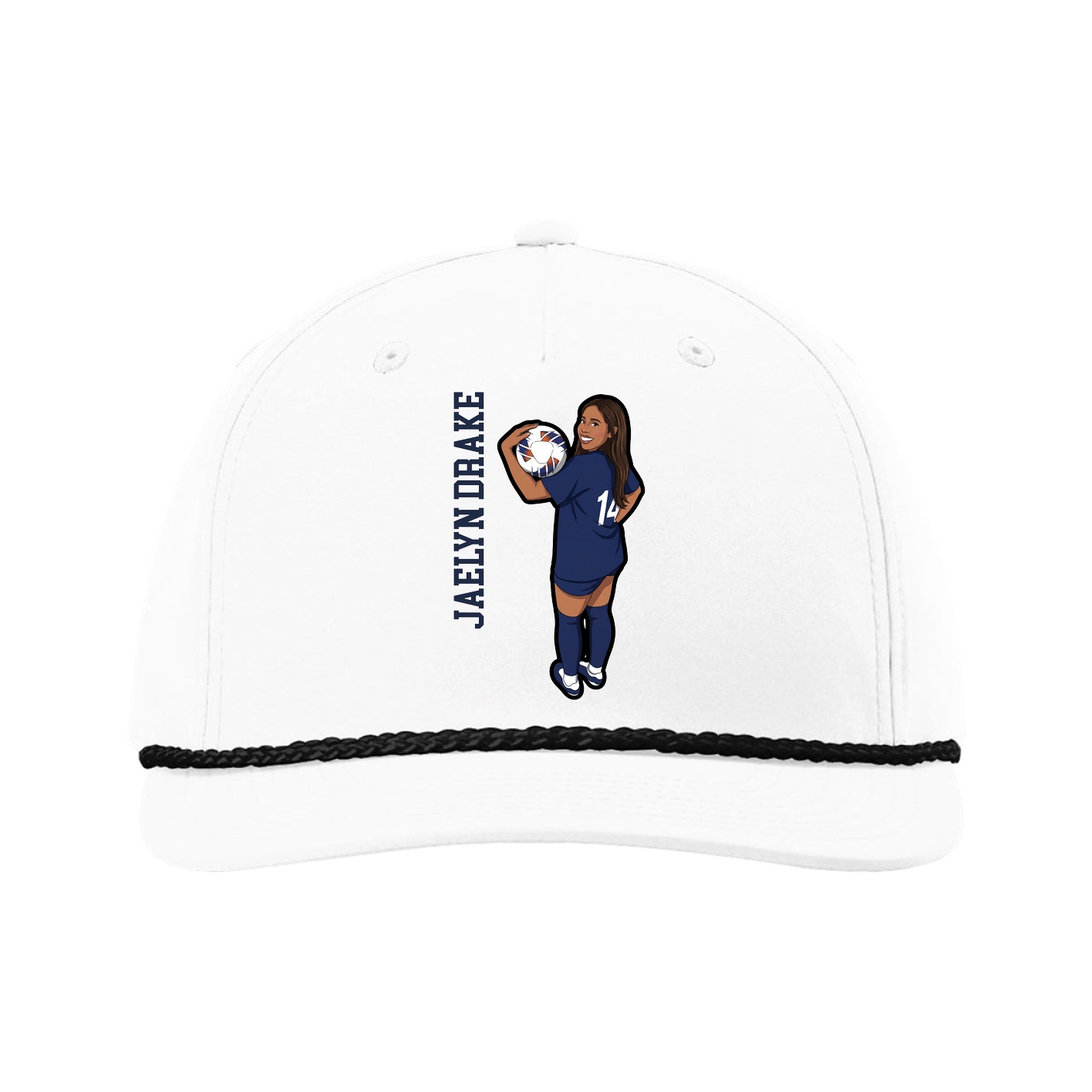 Five-Panel Classic Rope Cap — Name Vertical in White