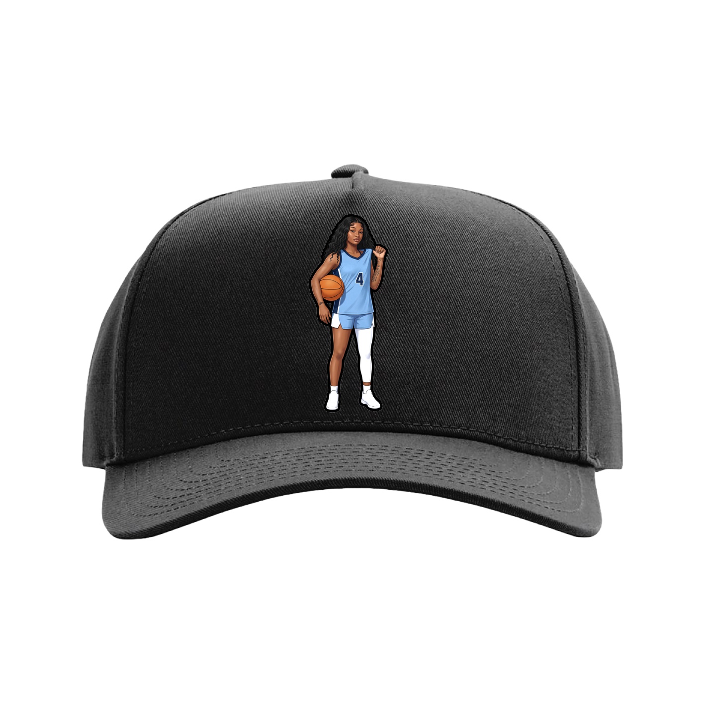 Full Fabric Five-Panel Champ Cap — Name Vertical in Black