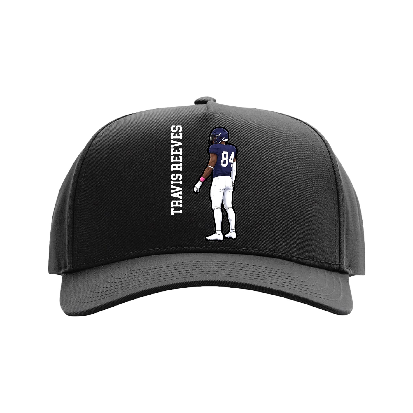 Full Fabric Five-Panel Champ Cap — Name Vertical in Black