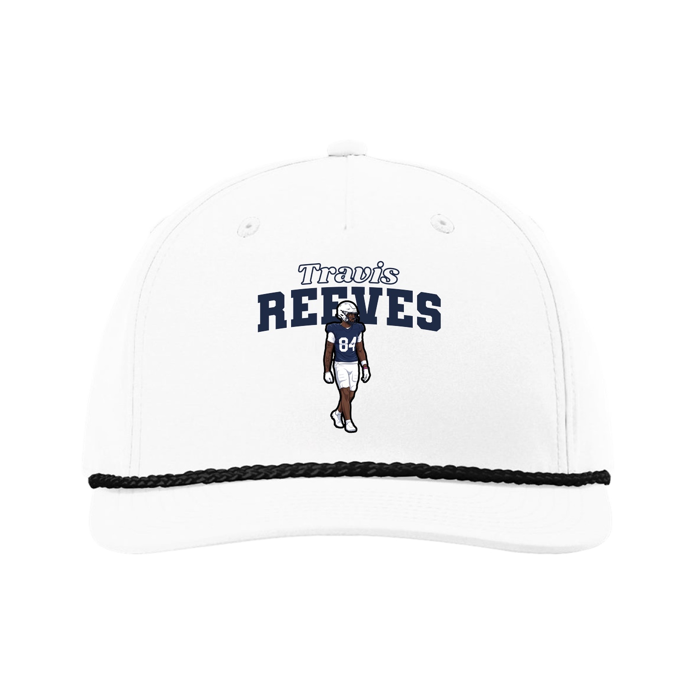 Five-Panel Classic Rope Cap — Name Arch in White