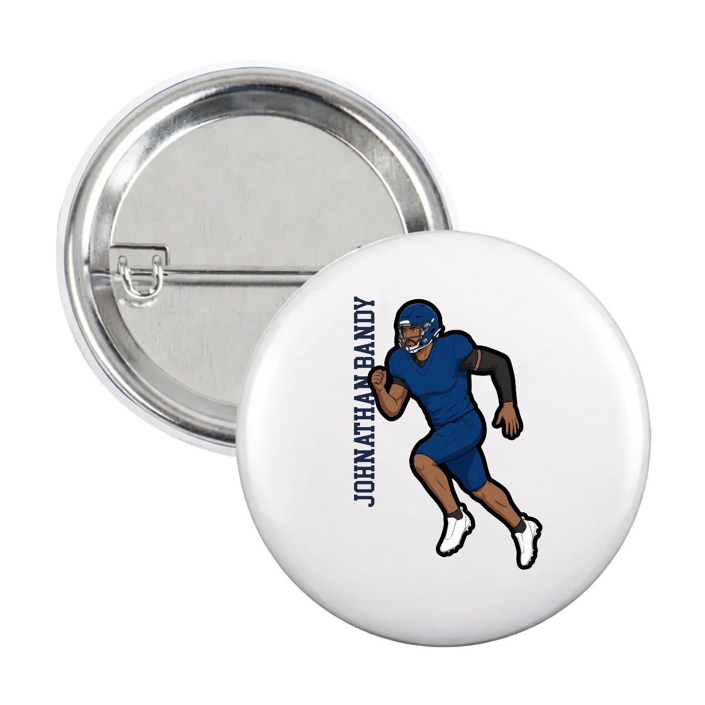 Game Day Button — Name Vertical in White
