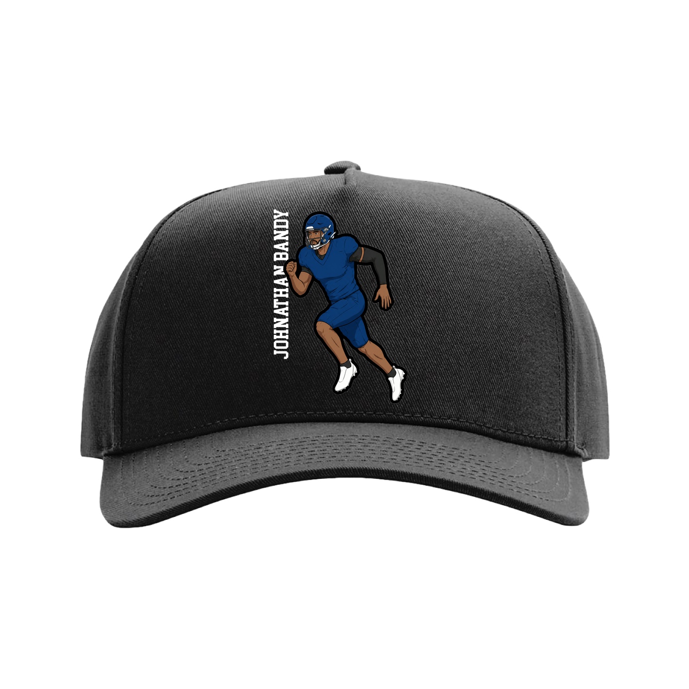 Full Fabric Five-Panel Champ Cap — Name Vertical in Black