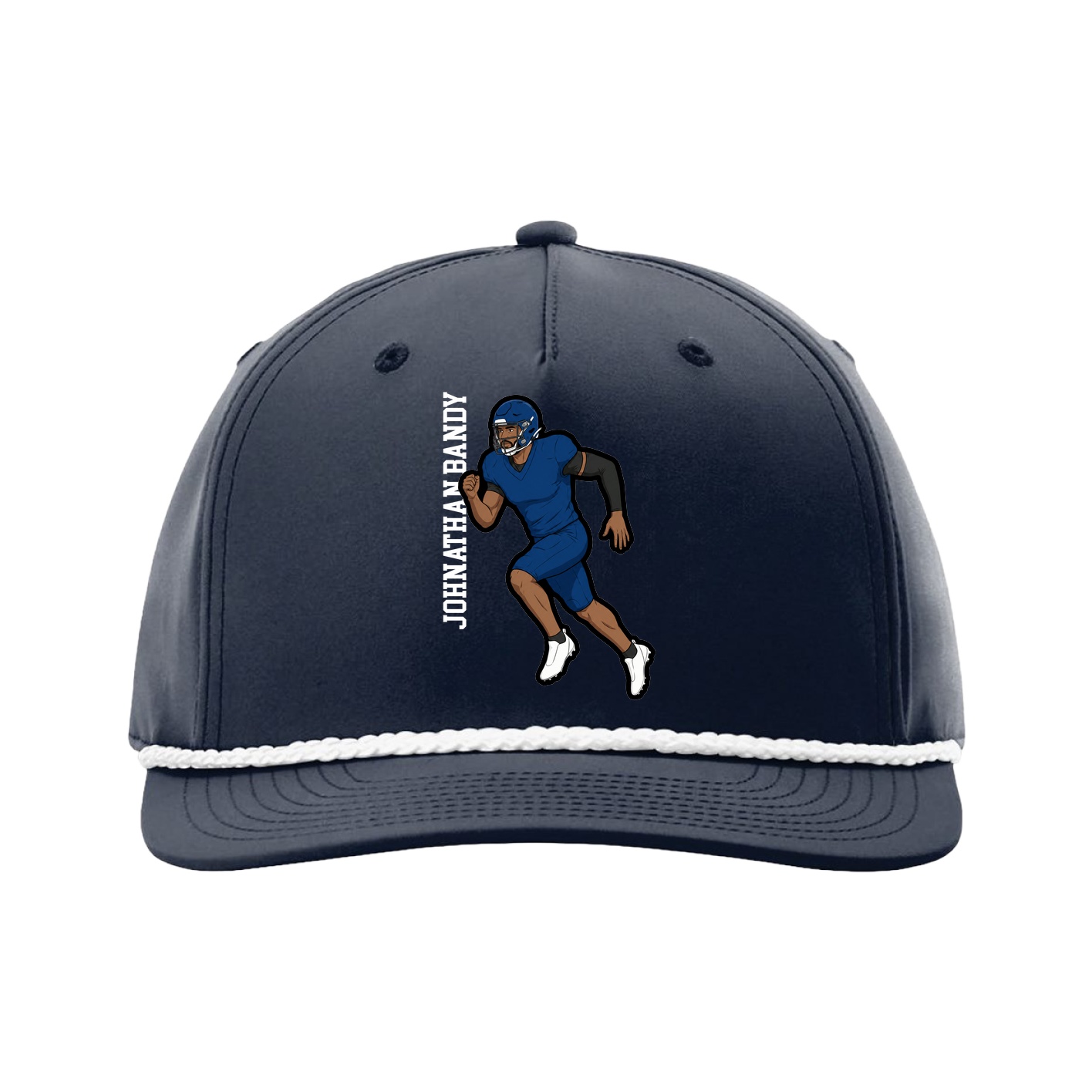 Five-Panel Classic Rope Cap — Name Vertical in Navy