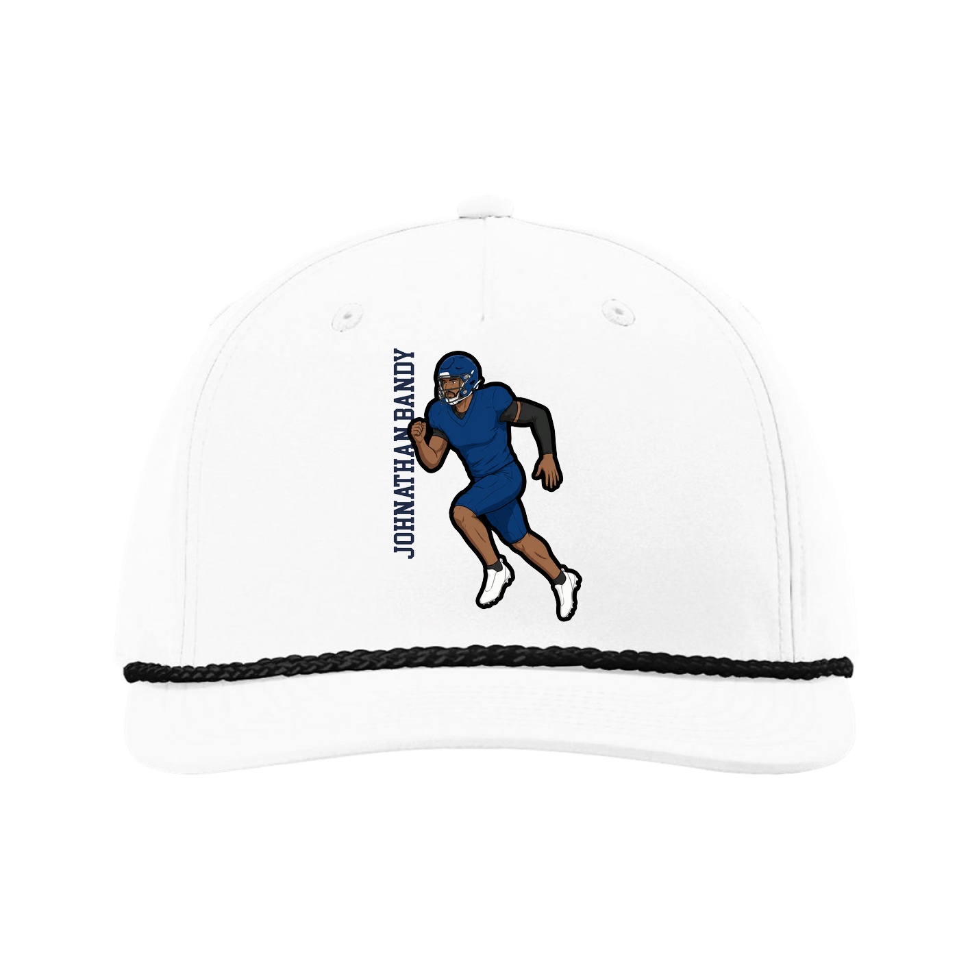 Five-Panel Classic Rope Cap — Name Vertical in White