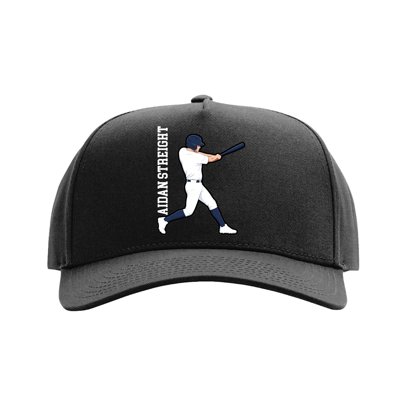 Full Fabric Five-Panel Champ Cap — Name Vertical in Black
