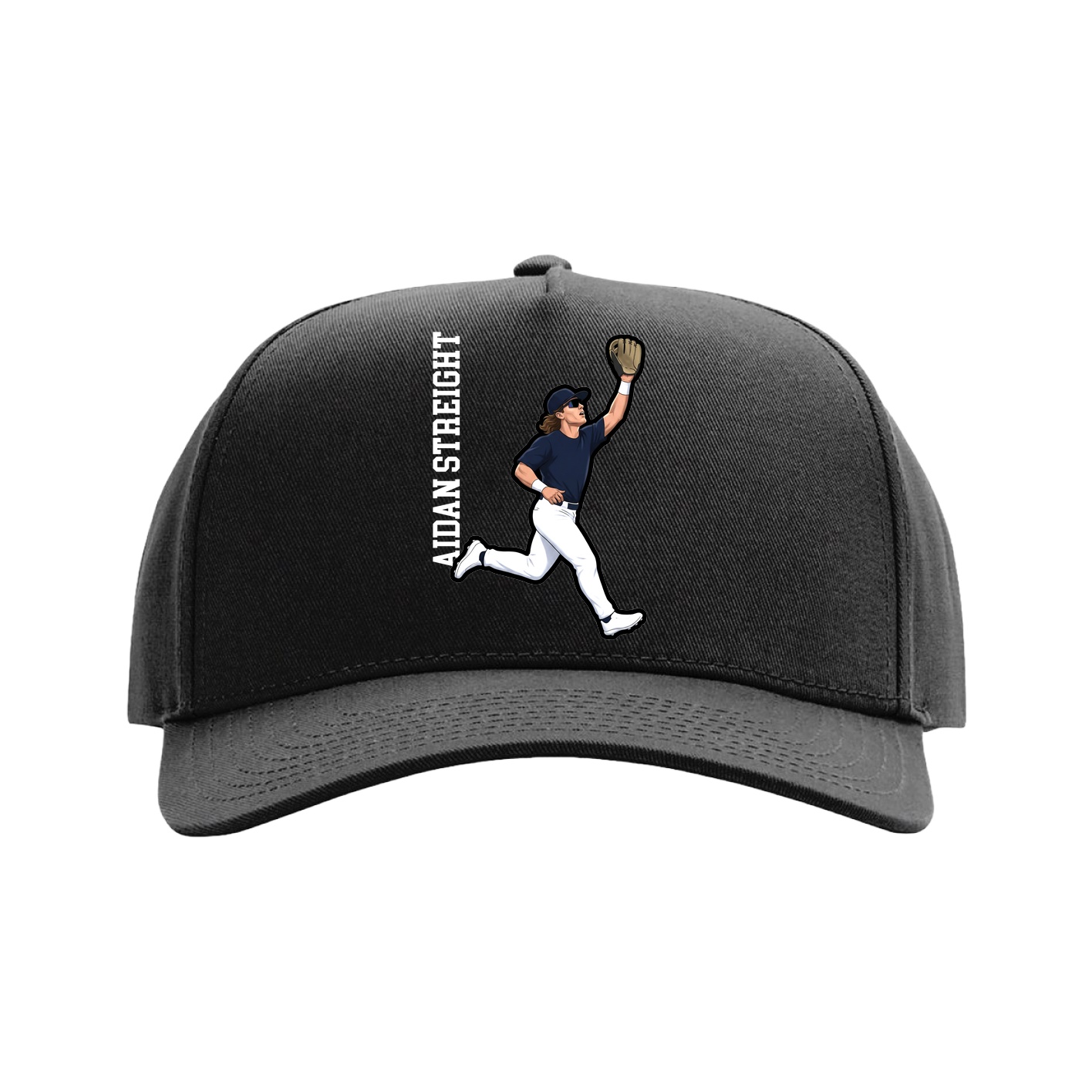 Full Fabric Five-Panel Champ Cap — Name Vertical in Black