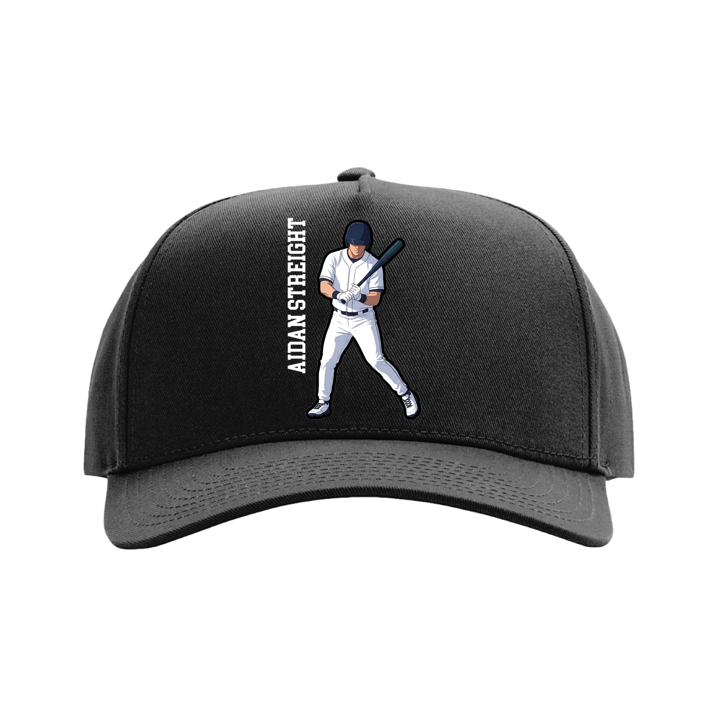 Full Fabric Five-Panel Champ Cap — Name Vertical in Black