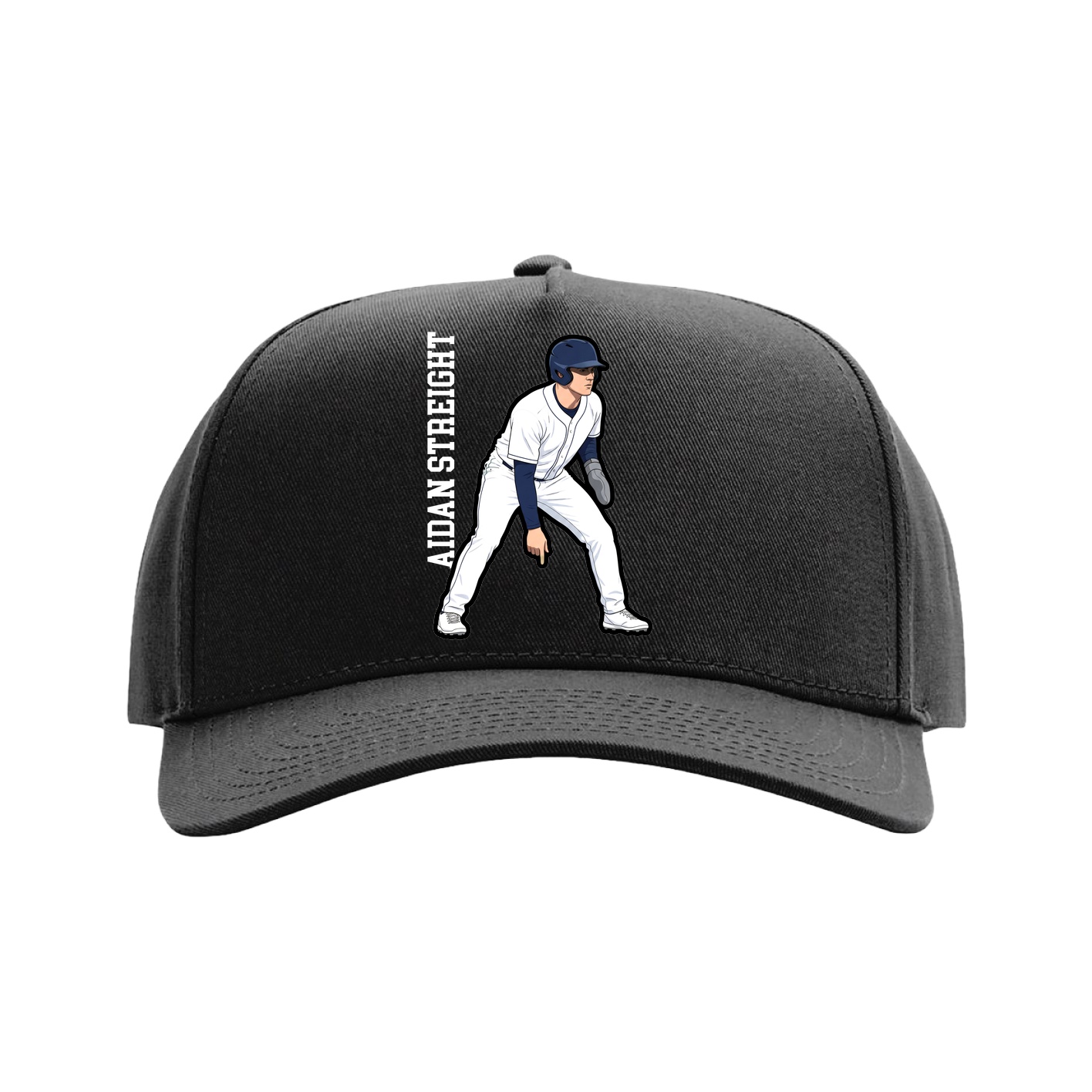 Full Fabric Five-Panel Champ Cap — Name Vertical in Black