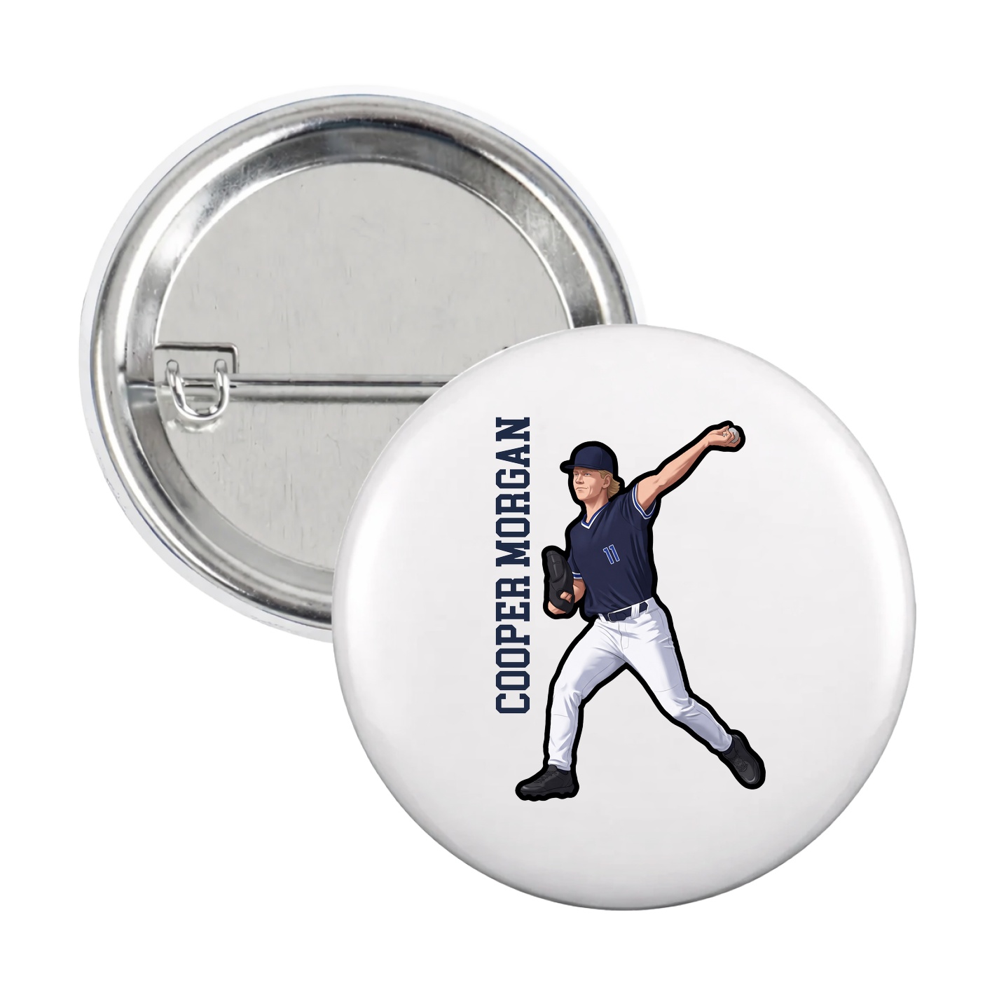 Game Day Button — Name Vertical in White