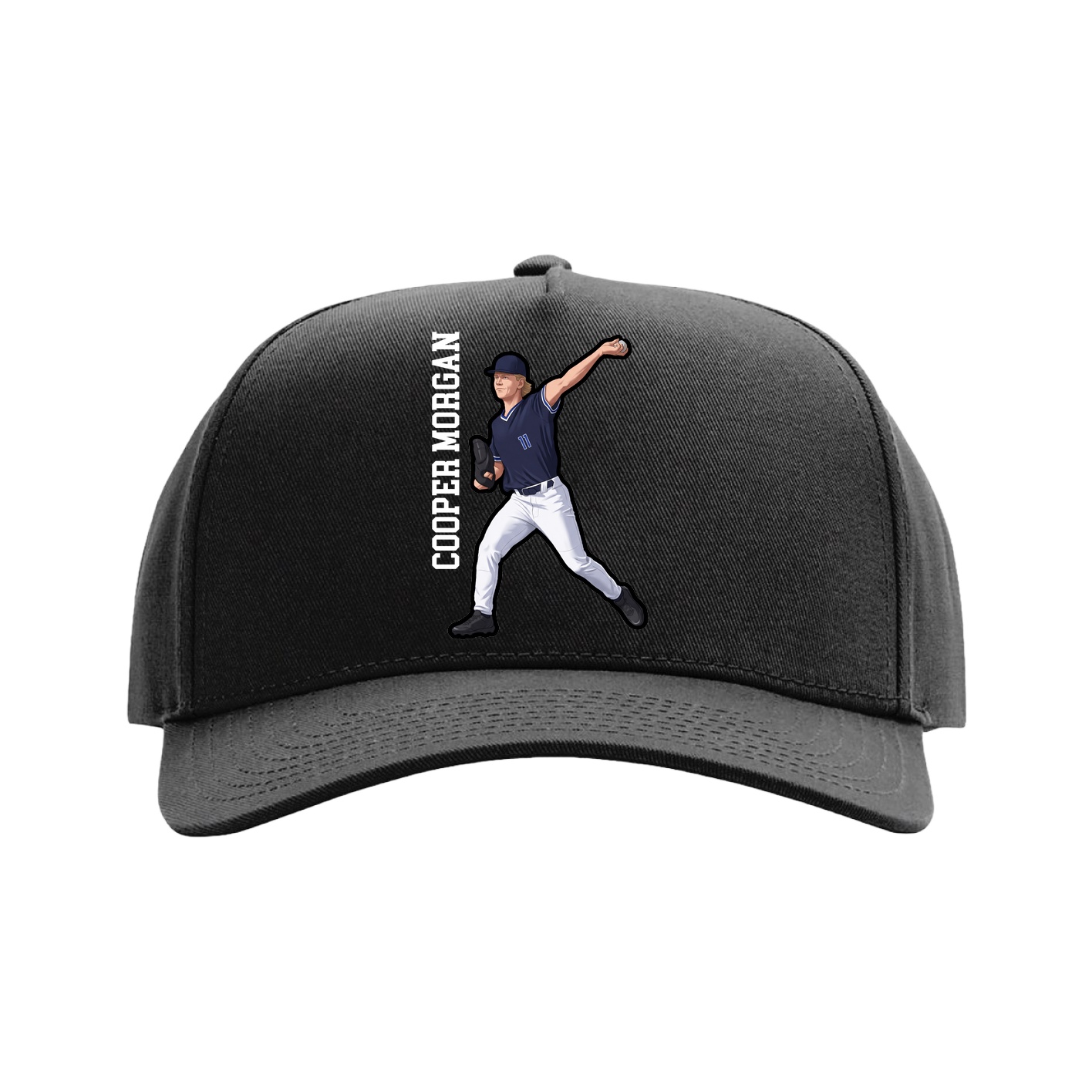 Full Fabric Five-Panel Champ Cap — Name Vertical in Black