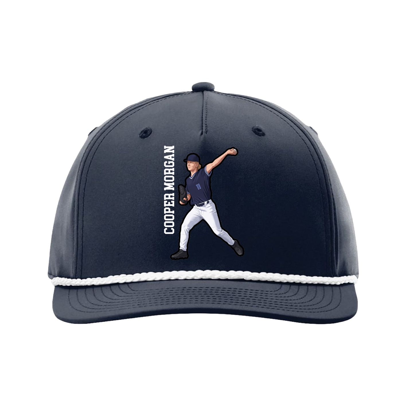 Five-Panel Classic Rope Cap — Name Vertical in Navy