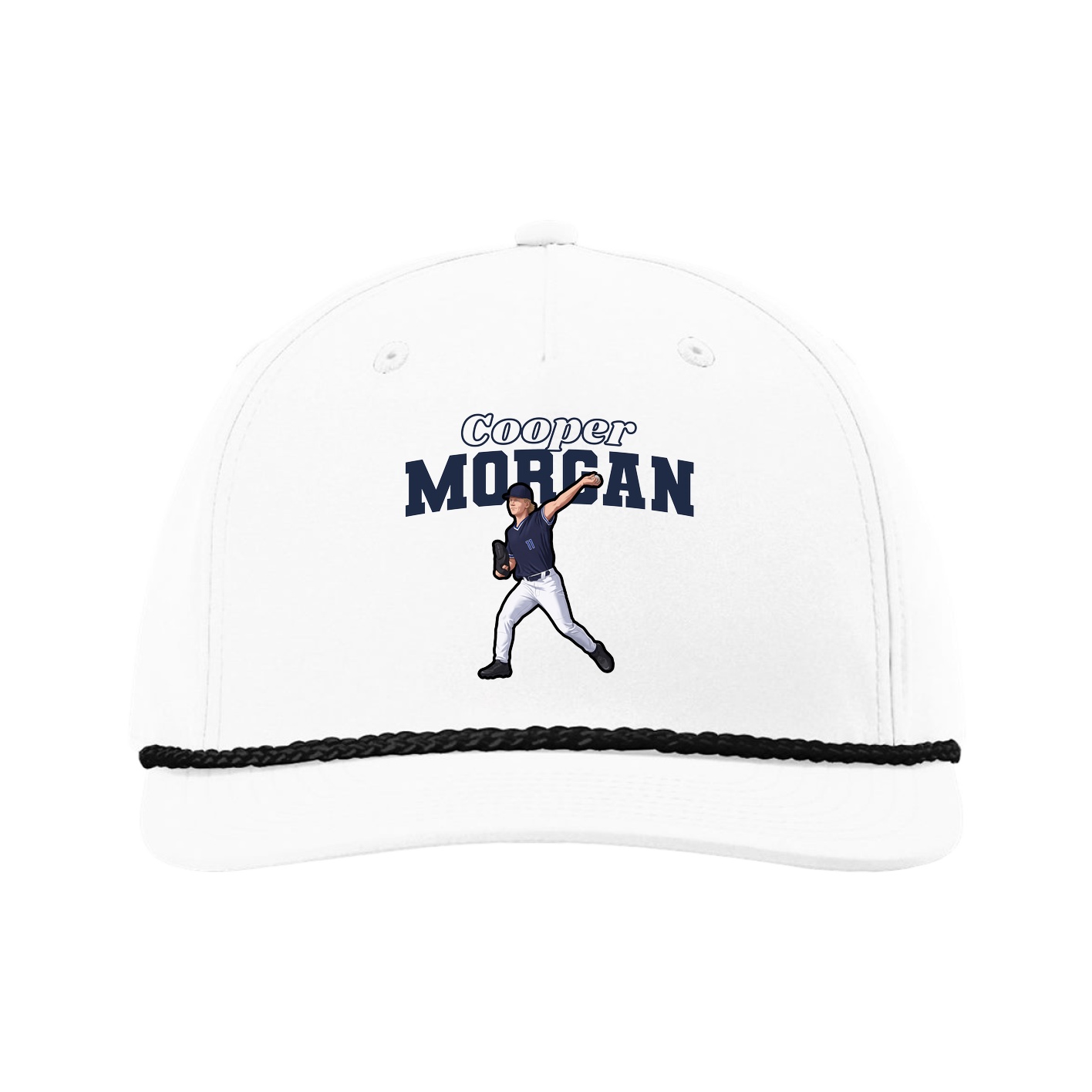 Five-Panel Classic Rope Cap — Name Arch in White