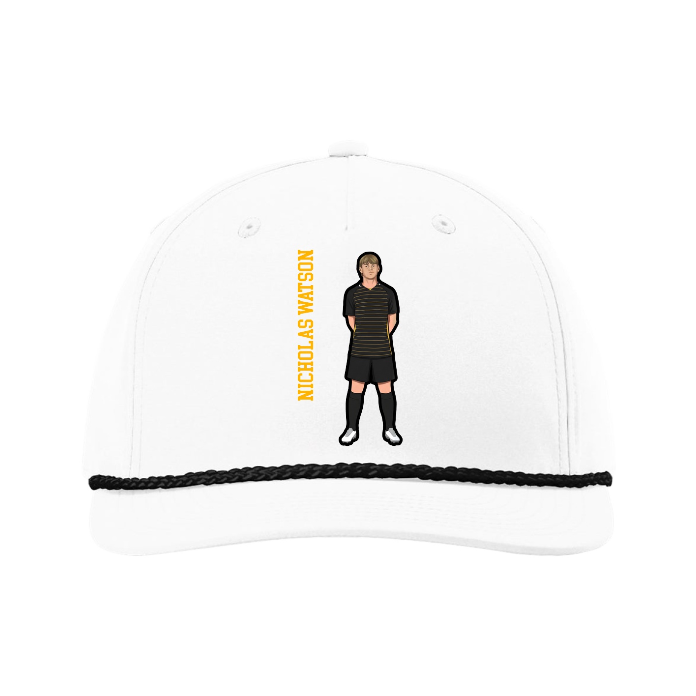 Five-Panel Classic Rope Cap — Name Vertical in White