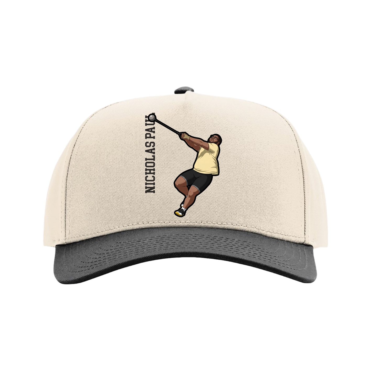 Full Fabric Five-Panel Champ Cap — Name Vertical in Cream/Black