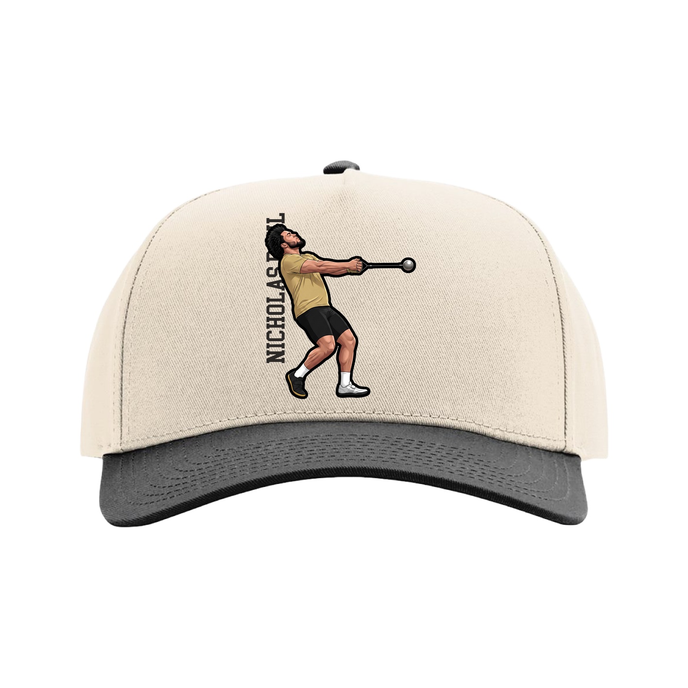 Full Fabric Five-Panel Champ Cap — Name Vertical in Cream/Black