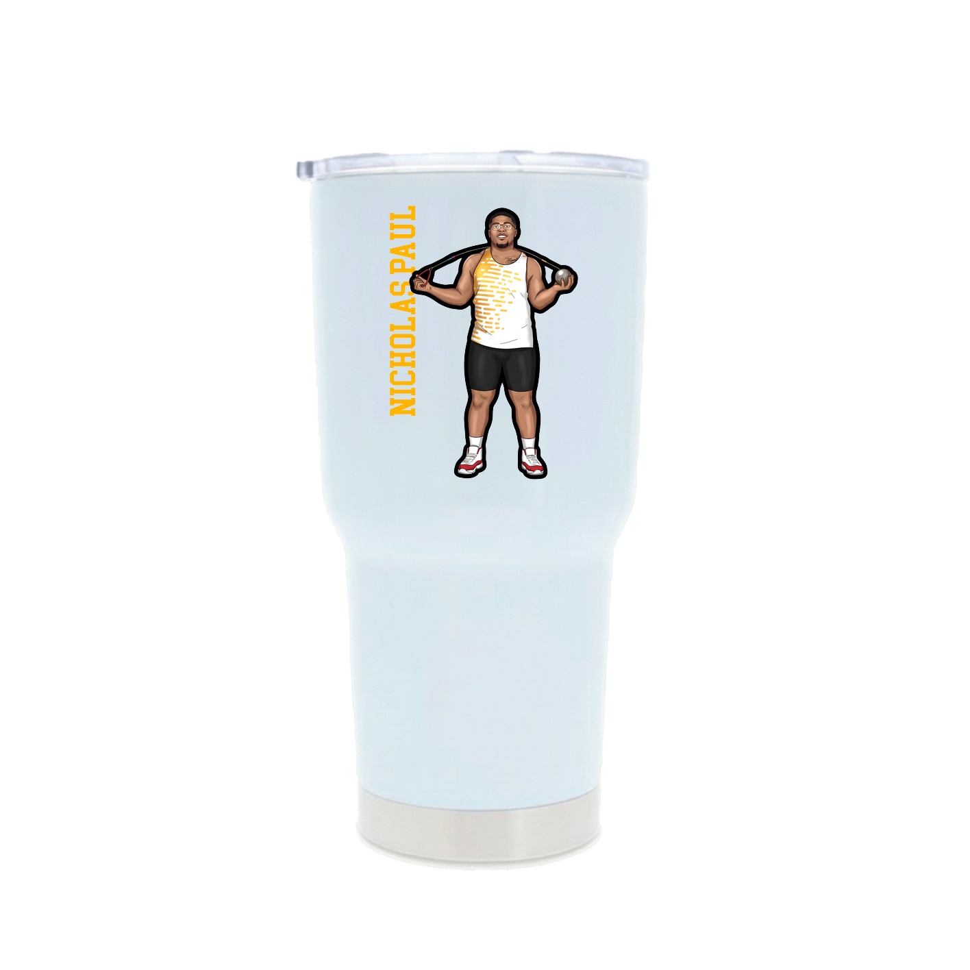 30oz Stainless Steel Tumbler — Name Vertical in White