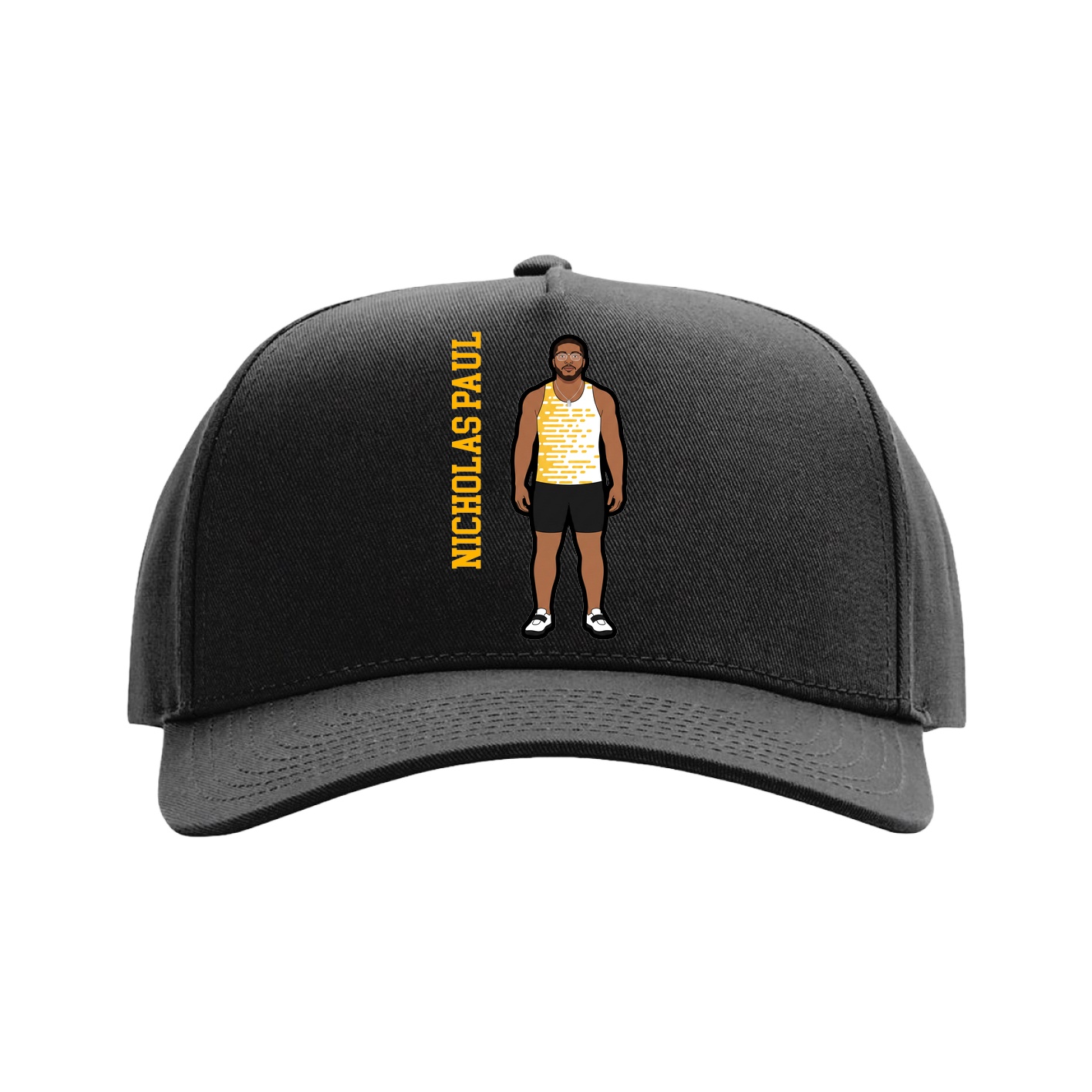 Full Fabric Five-Panel Champ Cap — Name Vertical in Black