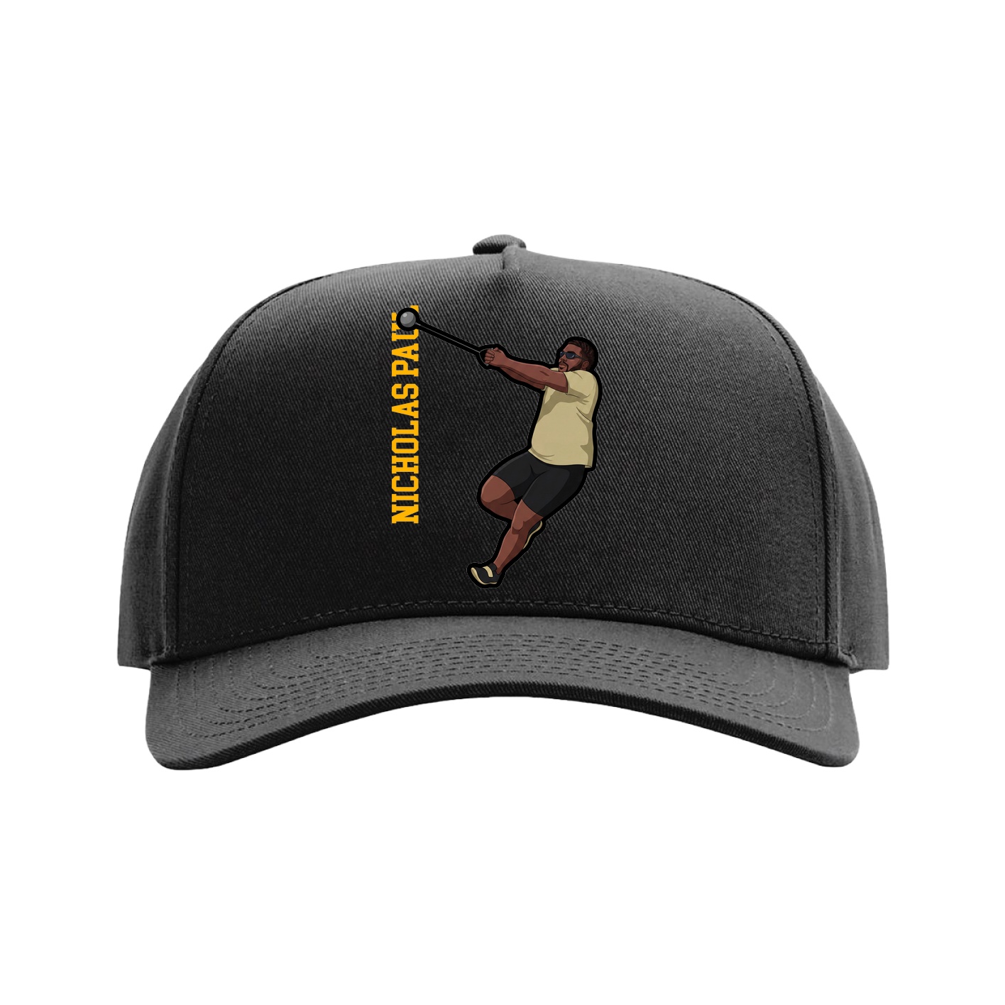 Full Fabric Five-Panel Champ Cap — Name Vertical in Black