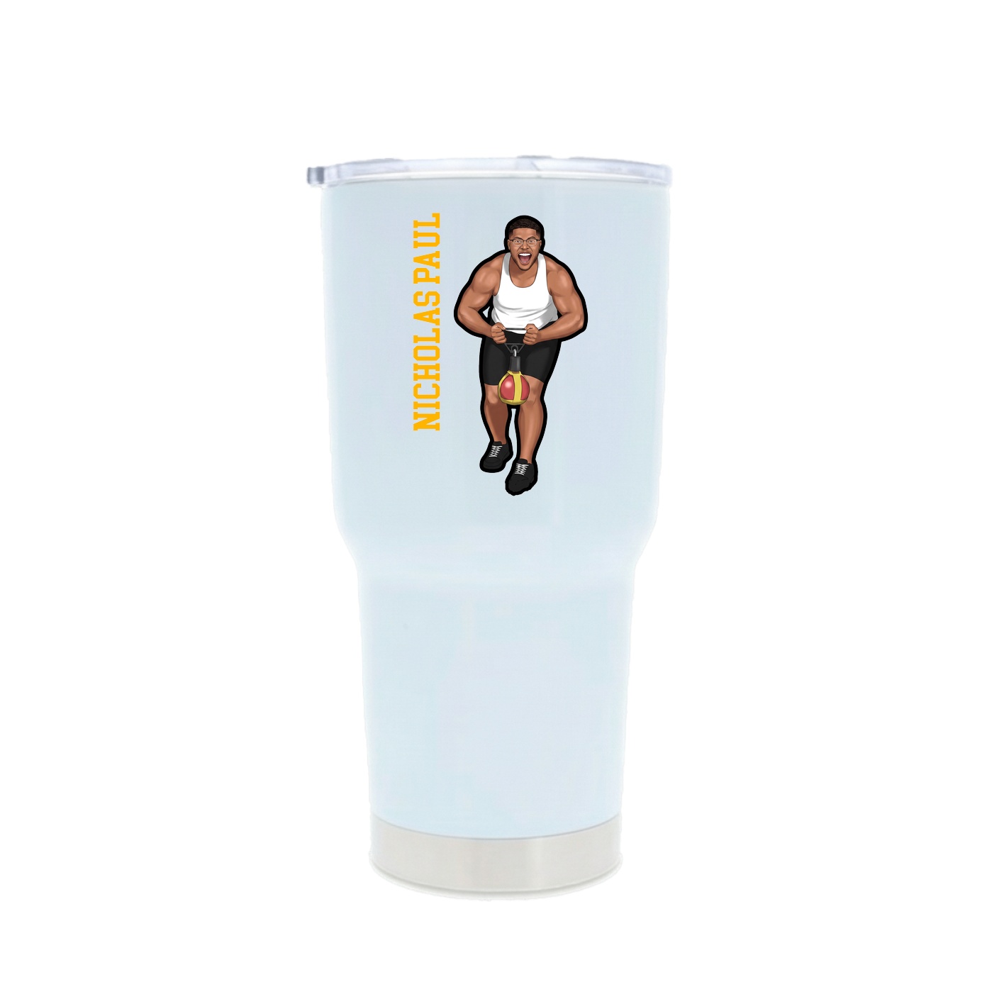 30oz Stainless Steel Tumbler — Name Vertical in White