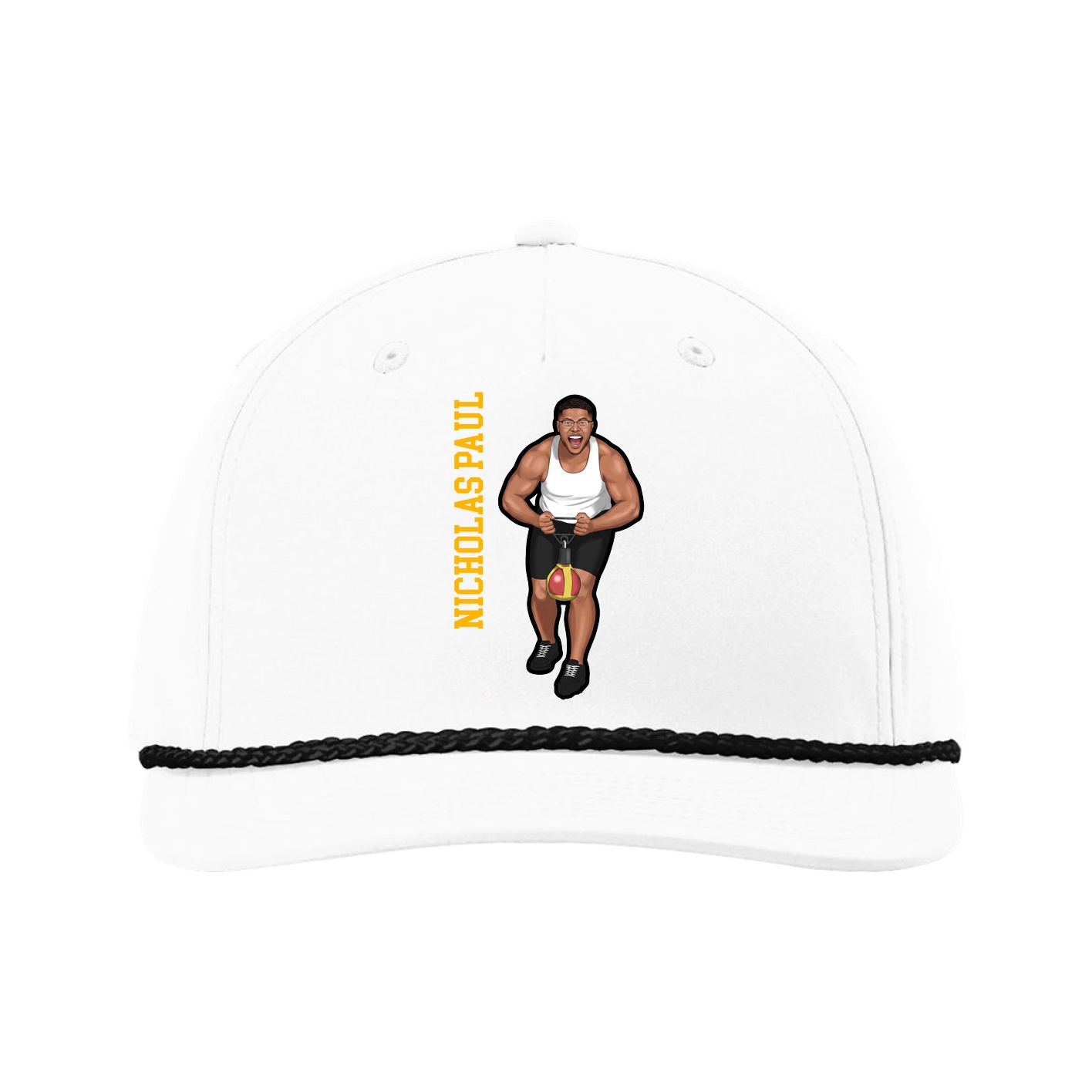 Five-Panel Classic Rope Cap — Name Vertical in White
