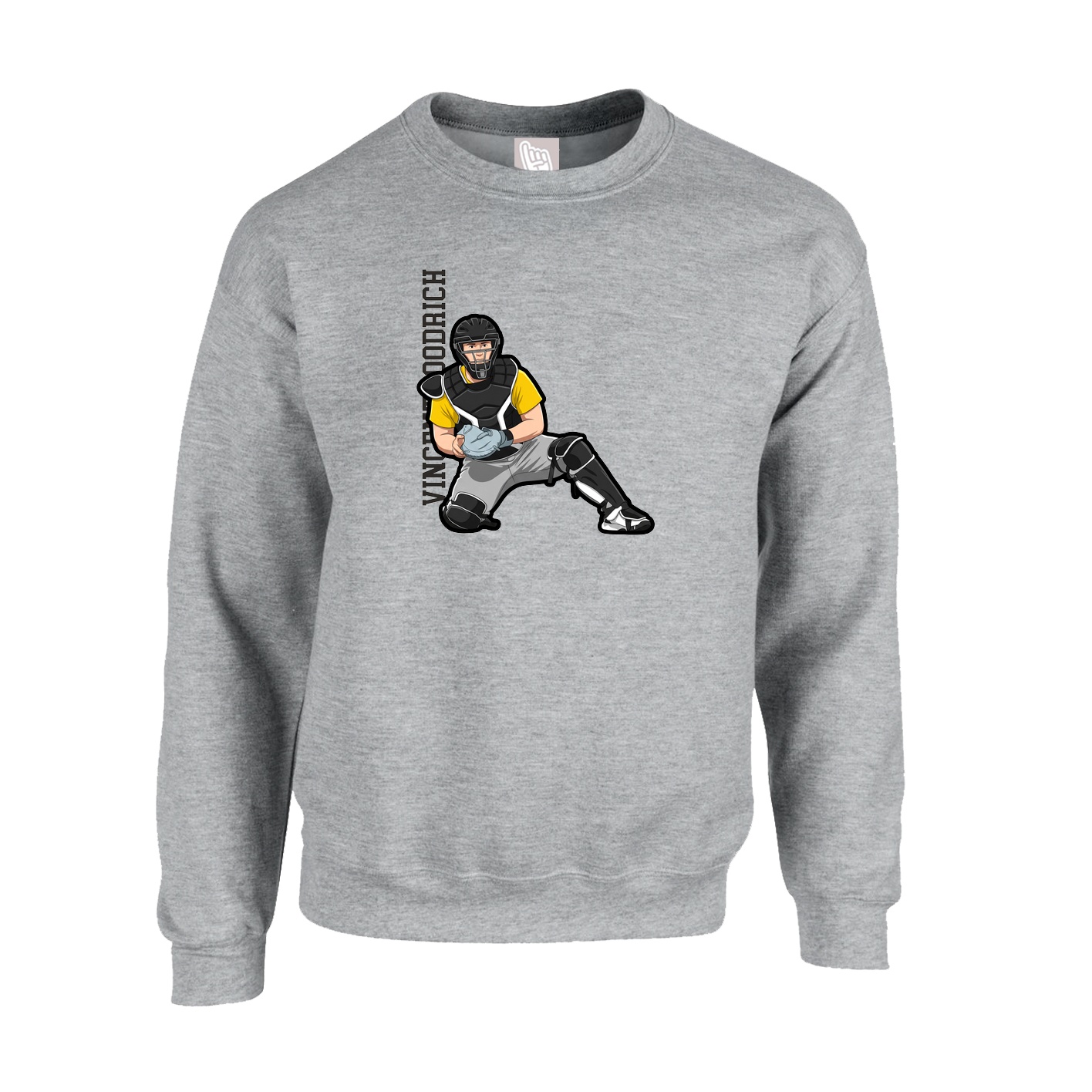 Fleece Crew — Name Vertical in Grey