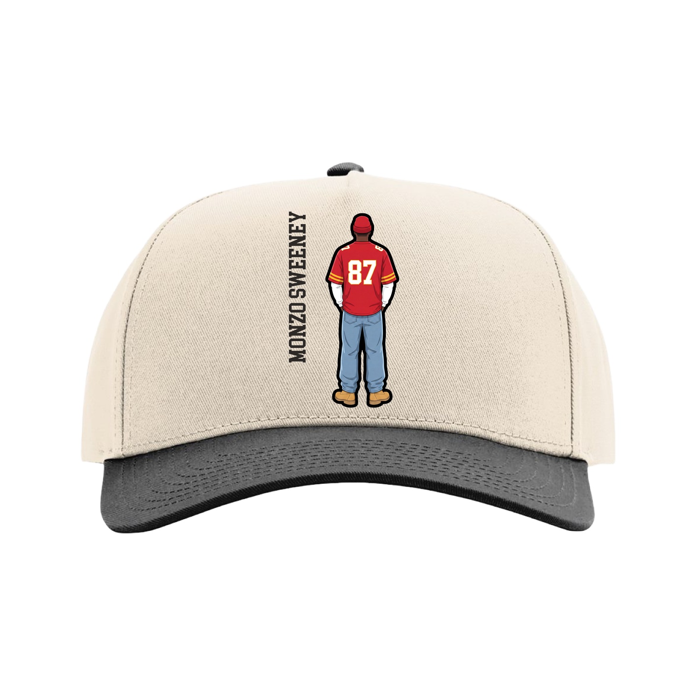 Full Fabric Five-Panel Champ Cap — Name Vertical in Cream/Black