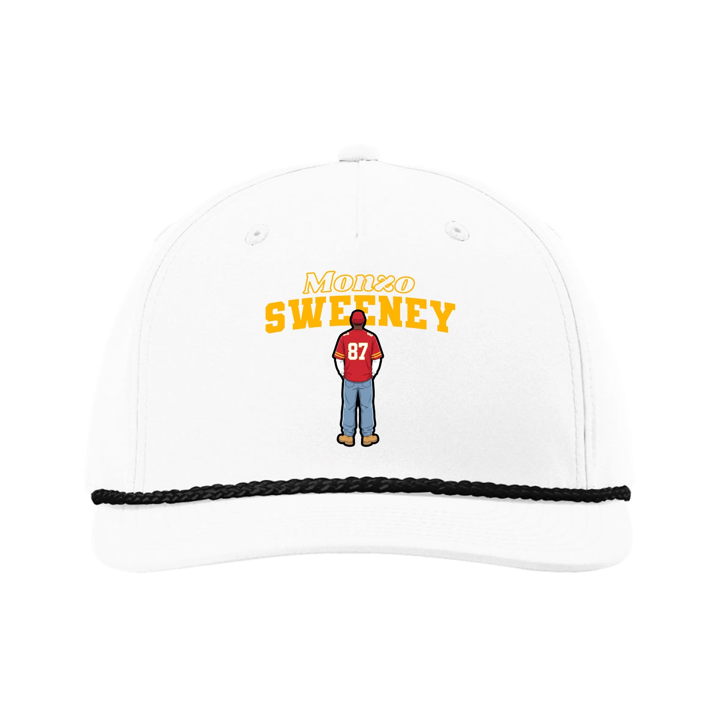 Five-Panel Classic Rope Cap — Name Arch in White