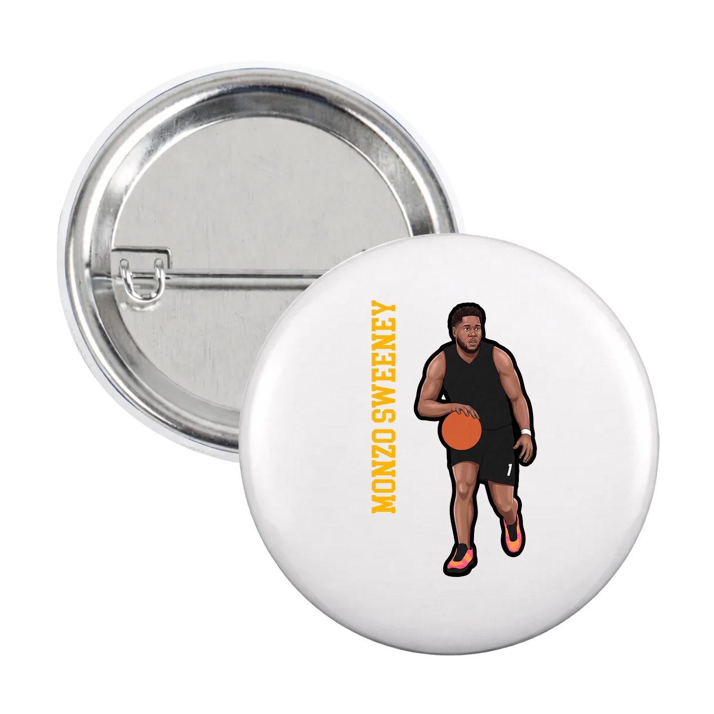 Game Day Button — Name Vertical in White