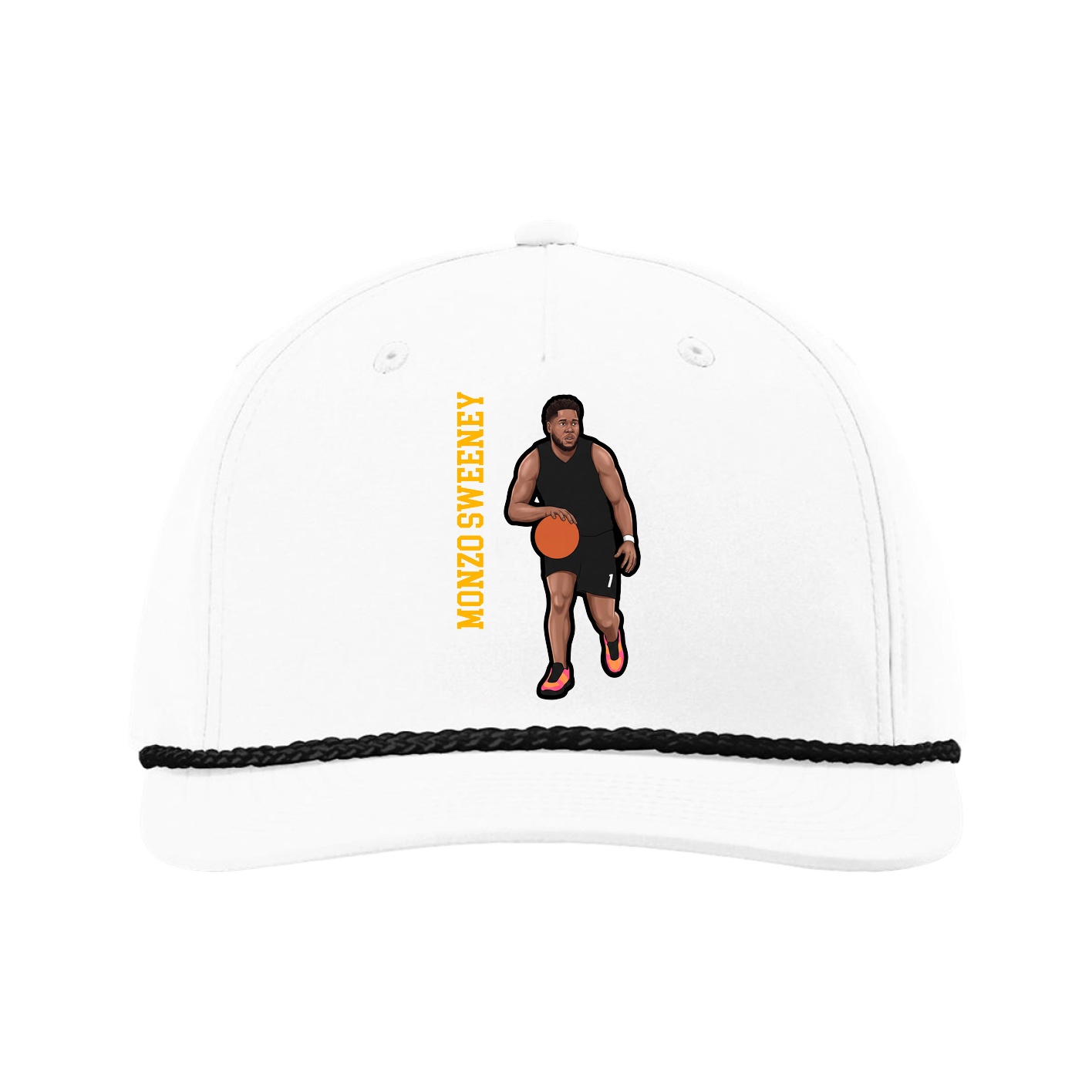 Five-Panel Classic Rope Cap — Name Vertical in White