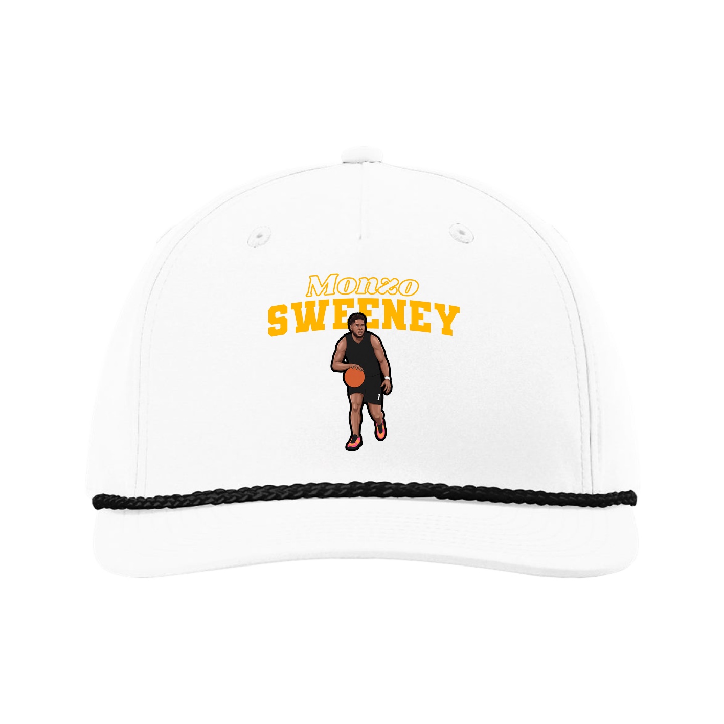 Five-Panel Classic Rope Cap — Name Arch in White