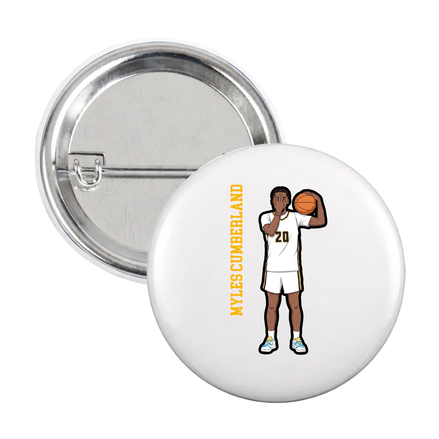 Game Day Button — Name Vertical in White