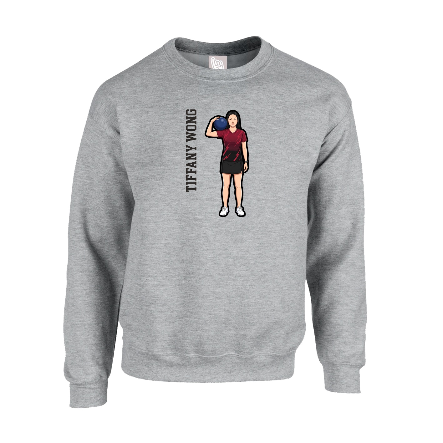 Fleece Crew — Name Vertical in Grey