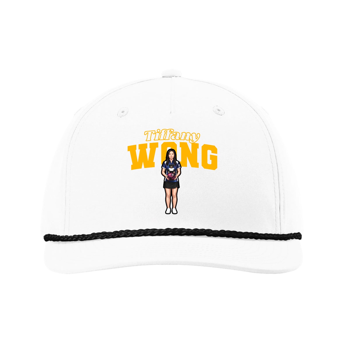 Five-Panel Classic Rope Cap — Name Arch in White