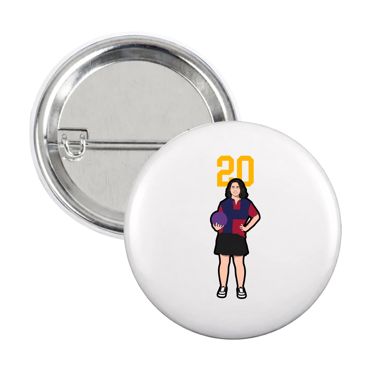 Game Day Button — Number Top in White