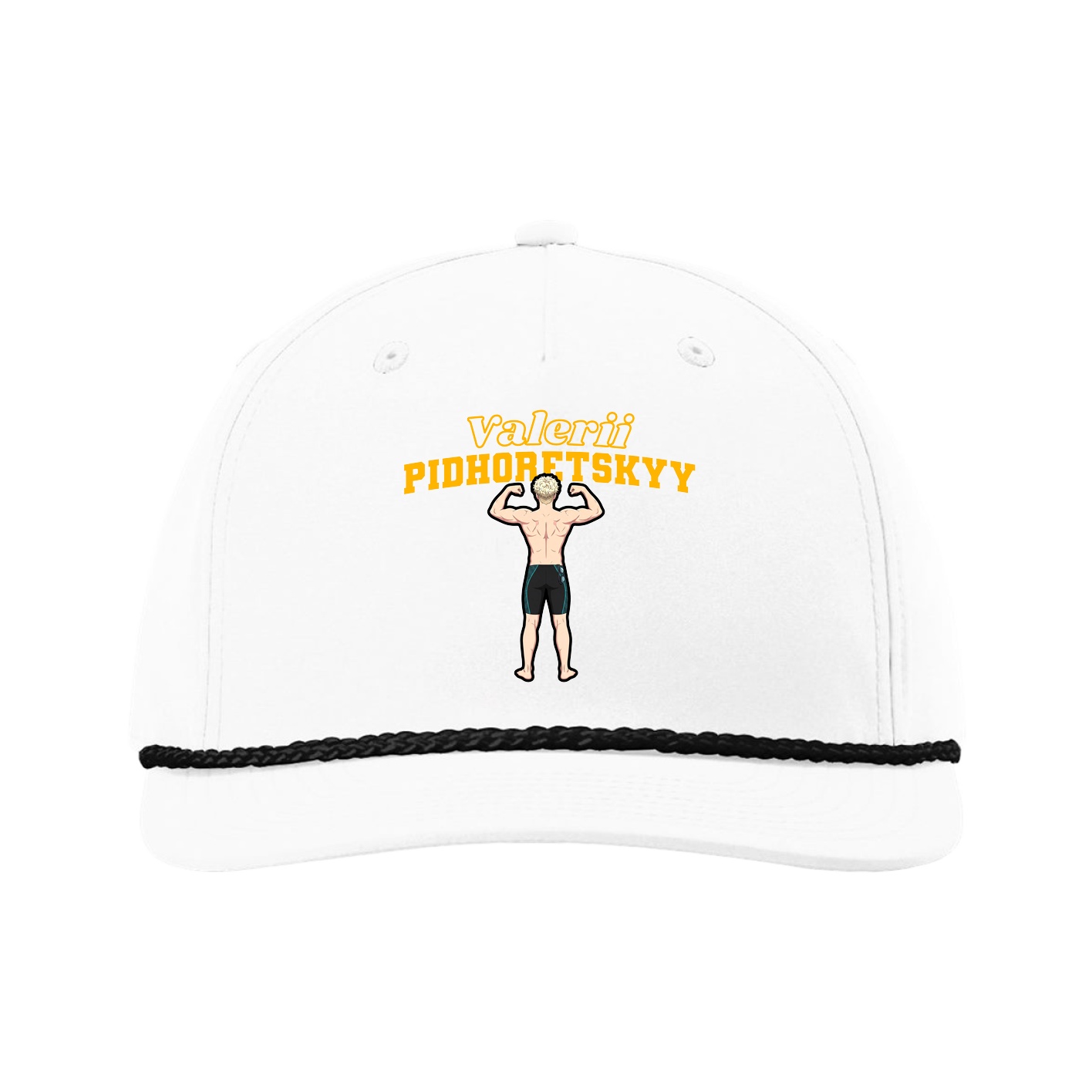 Five-Panel Classic Rope Cap — Name Arch in White