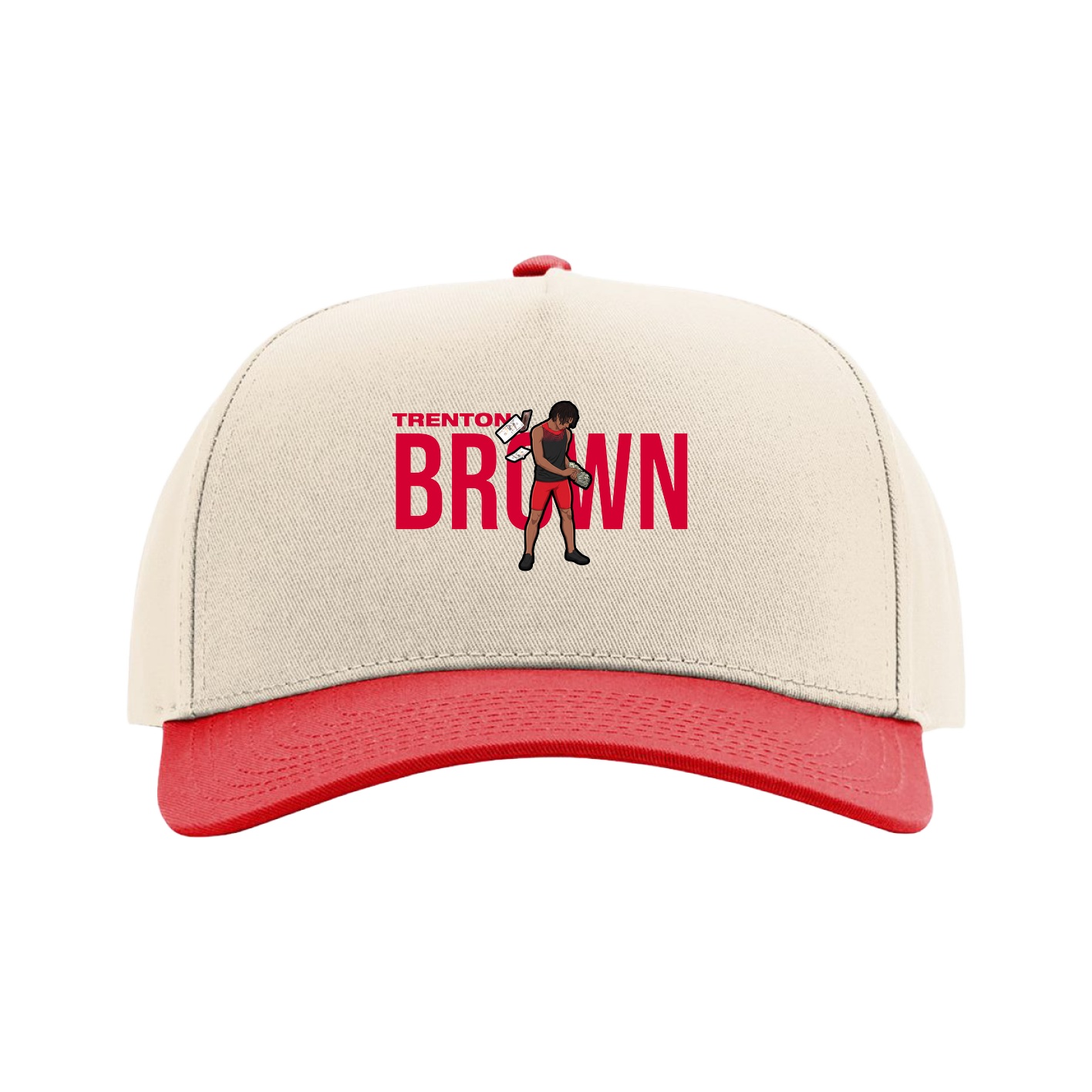 Full Fabric Five-Panel Champ Cap — Player Name in Cream/Red