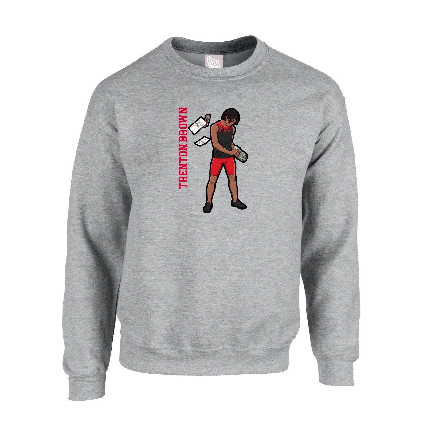 Fleece Crew — Name Vertical in Grey