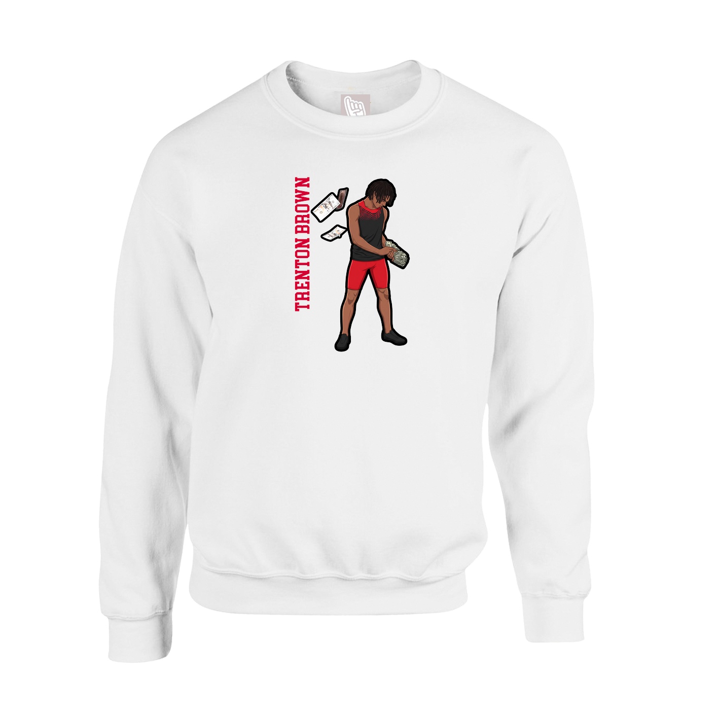 Fleece Crew — Name Vertical in White