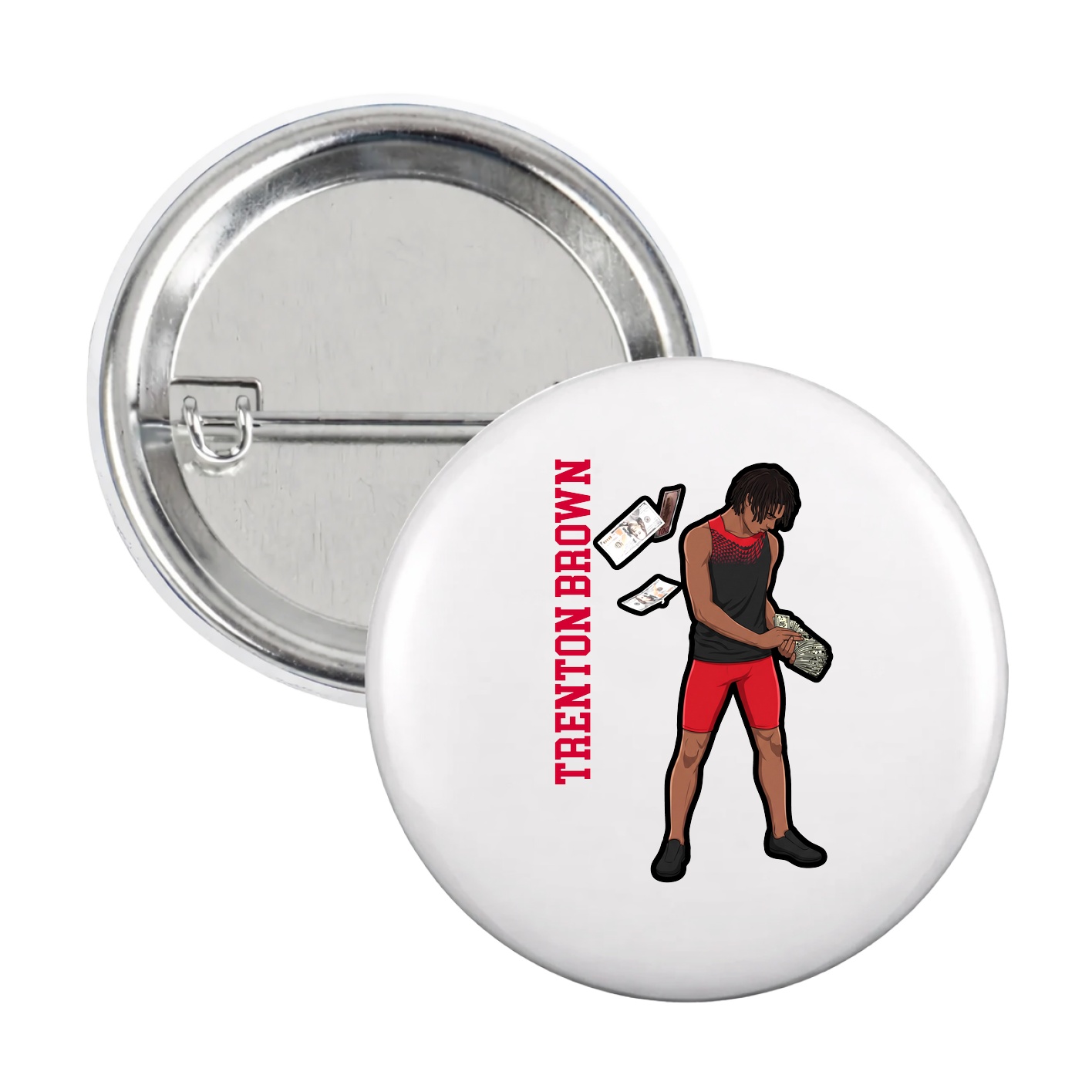 Game Day Button — Name Vertical in White