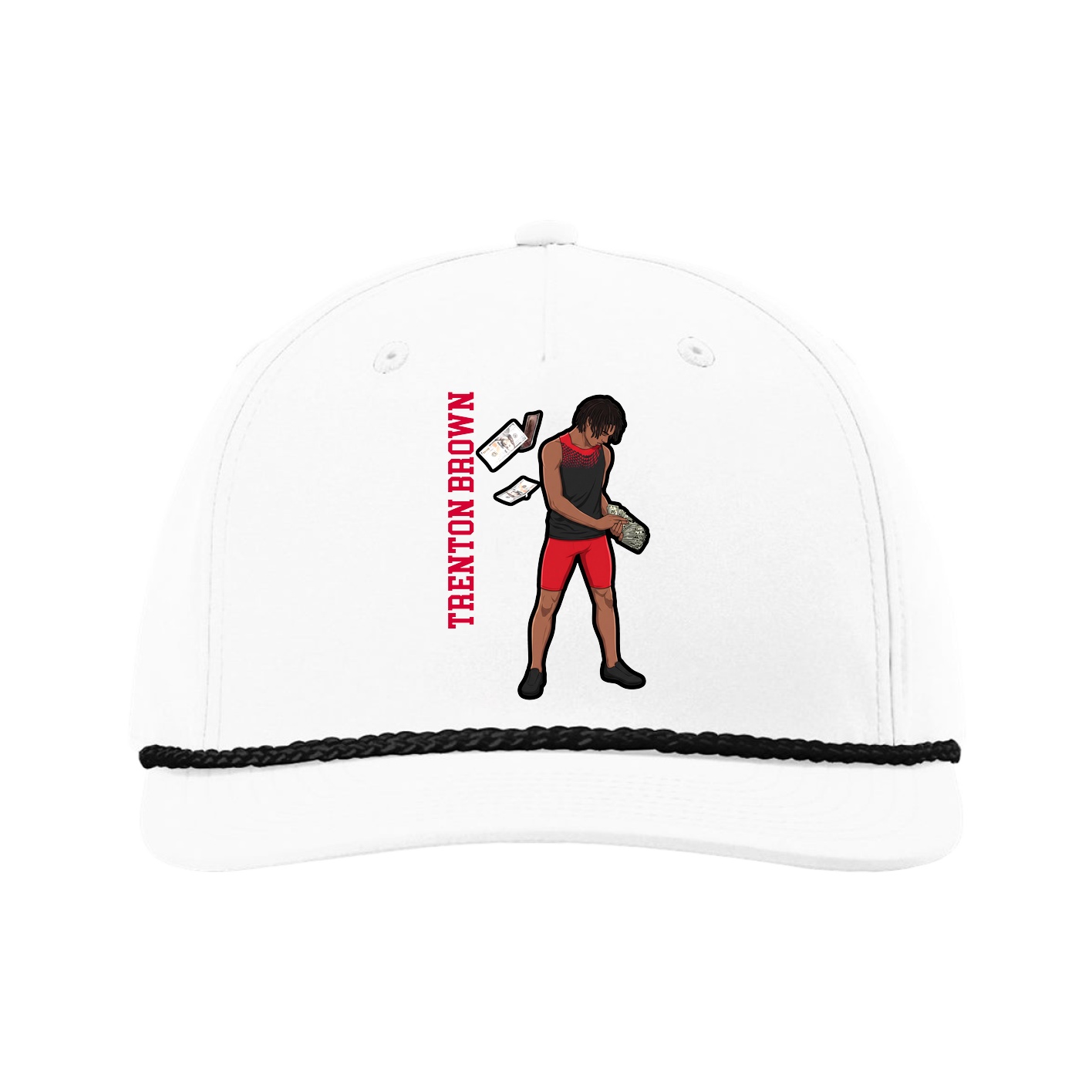 Five-Panel Classic Rope Cap — Name Vertical in White