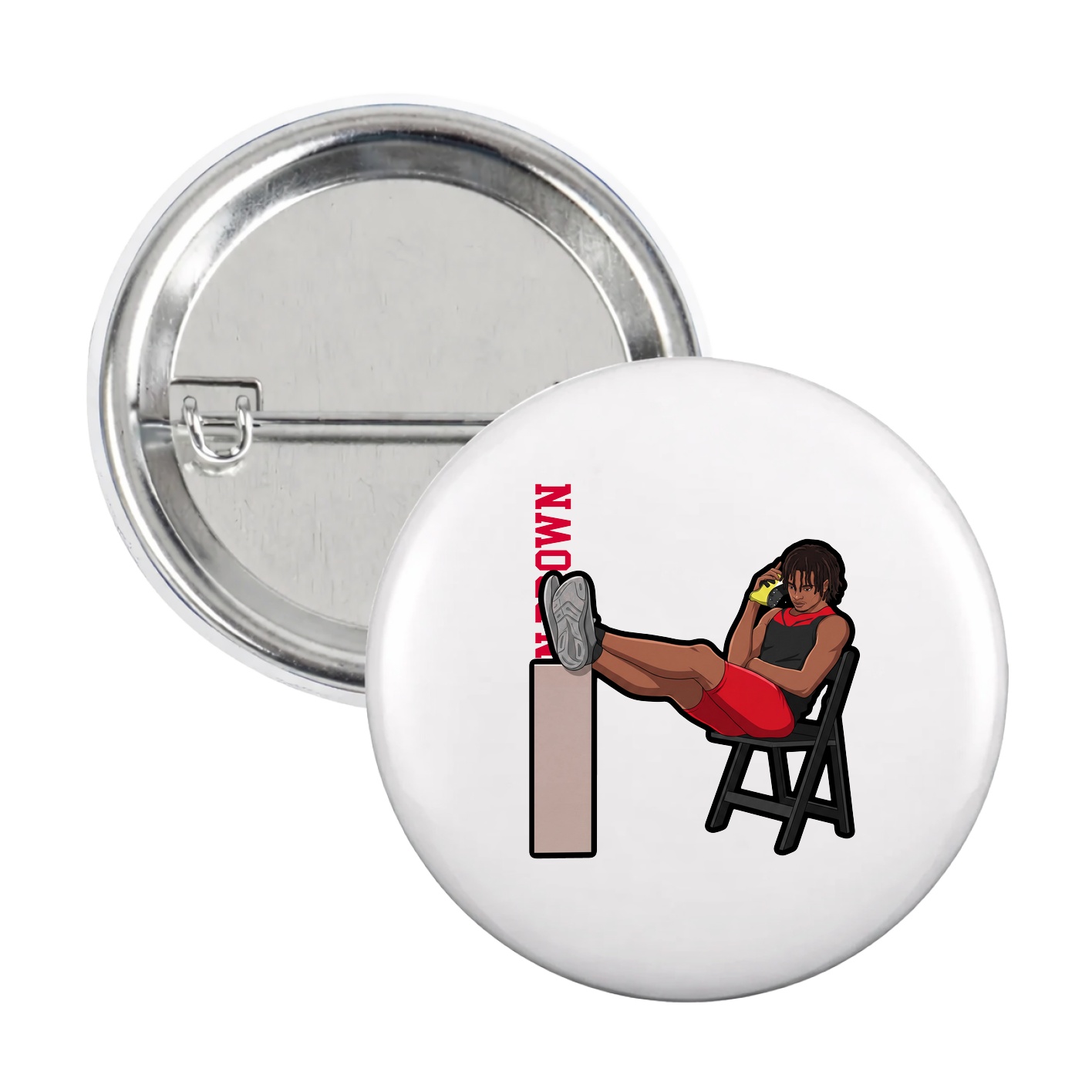 Game Day Button — Name Vertical in White