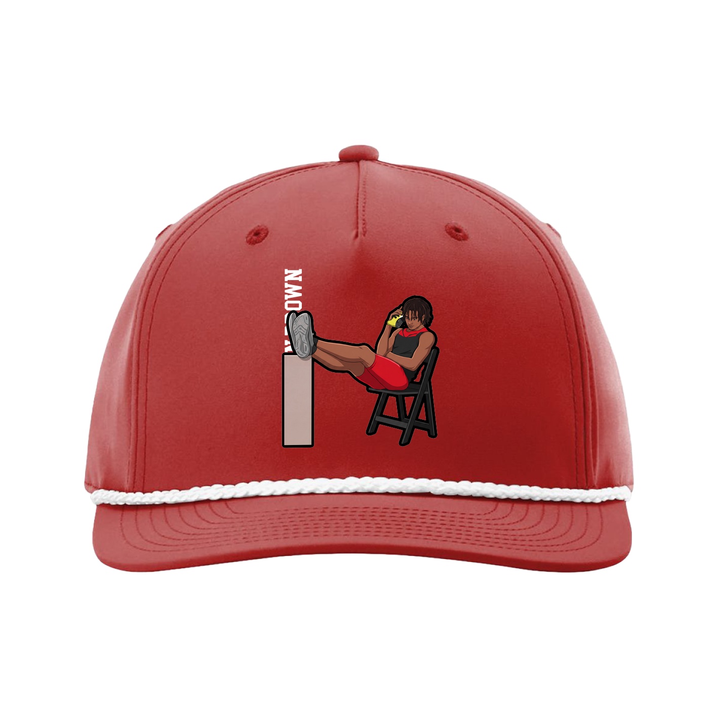 Five-Panel Classic Rope Cap — Name Vertical in Red