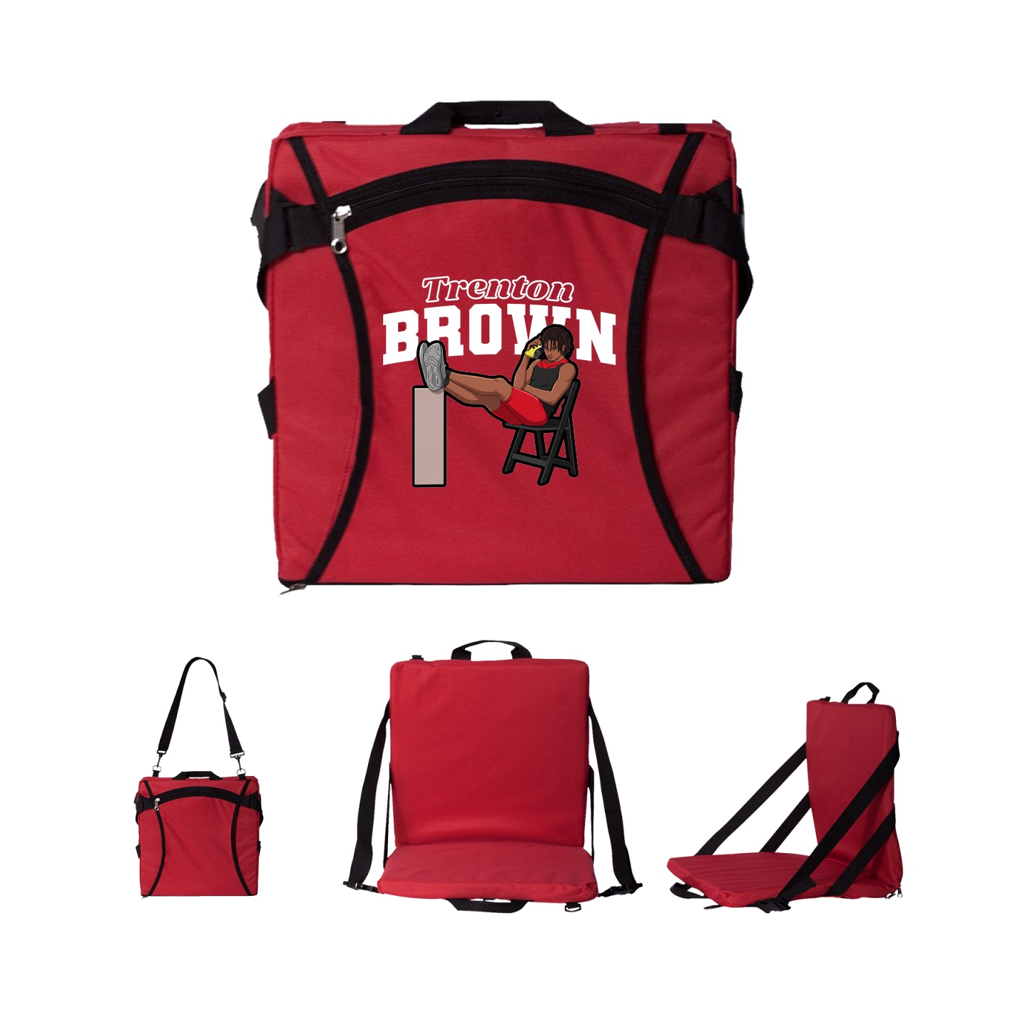 Folding Stadium Seat — Name Arch in Red