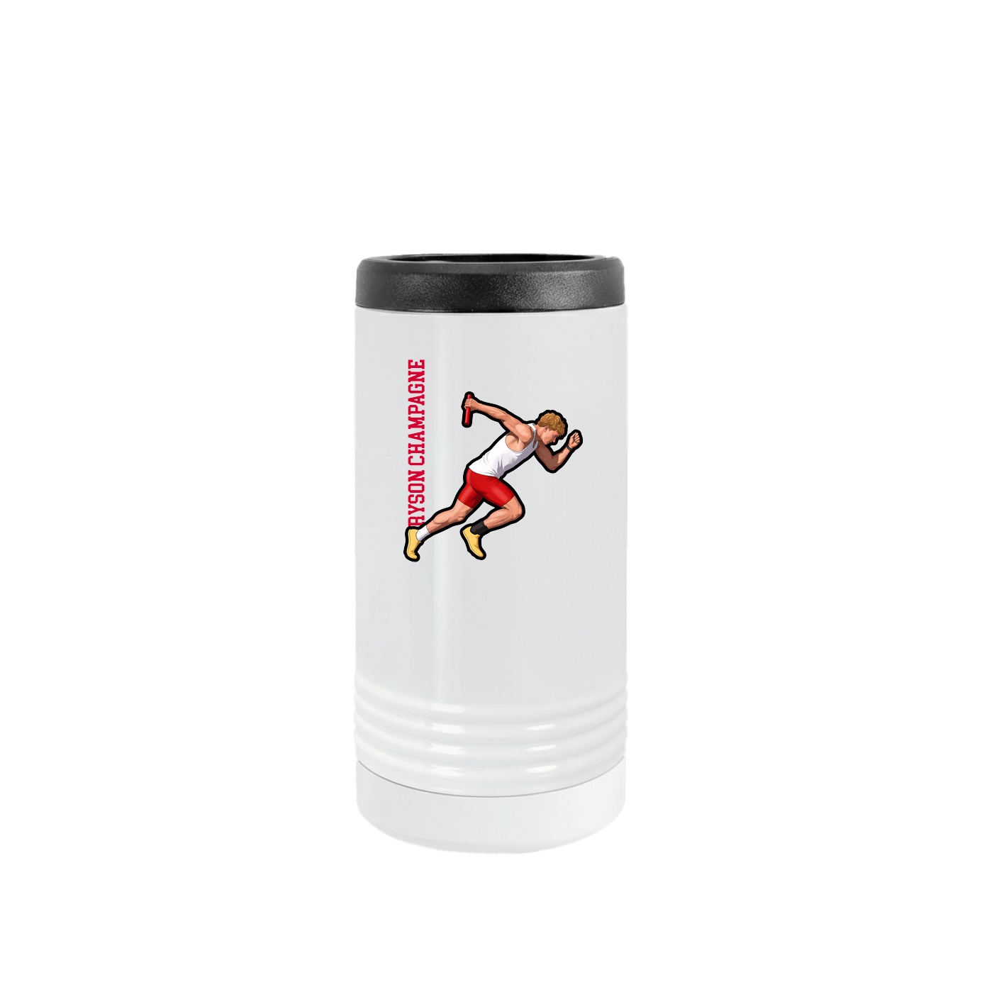 Slim Beverage Holder — Name Vertical in White