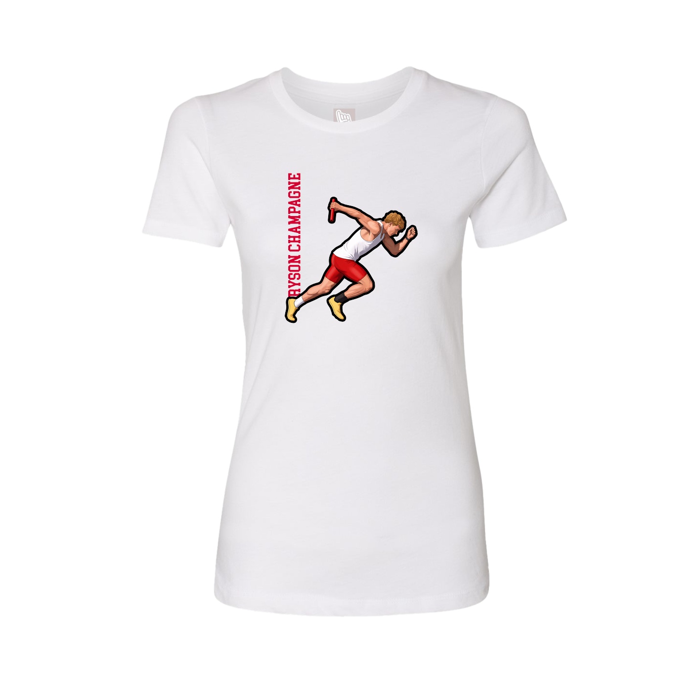 Fitted Women's Tee — Name Vertical in White