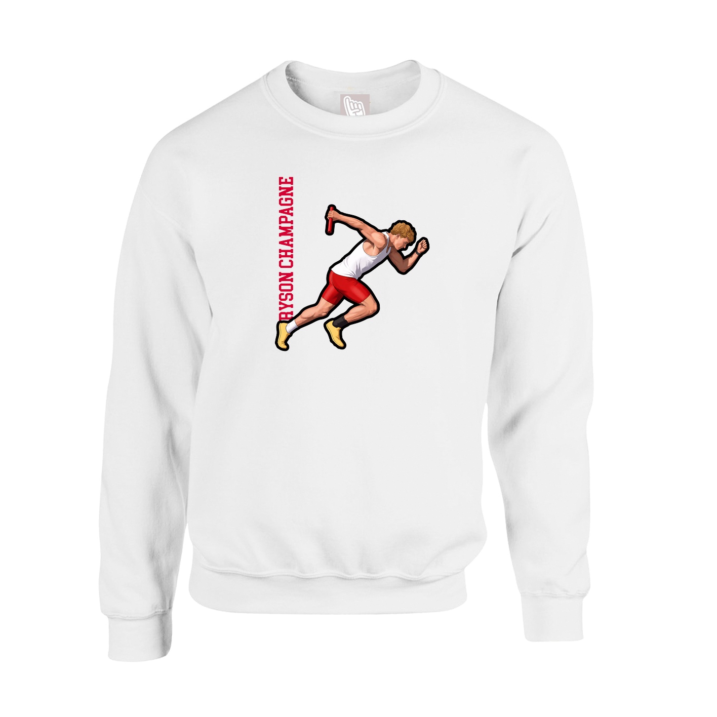 Fleece Crew — Name Vertical in White
