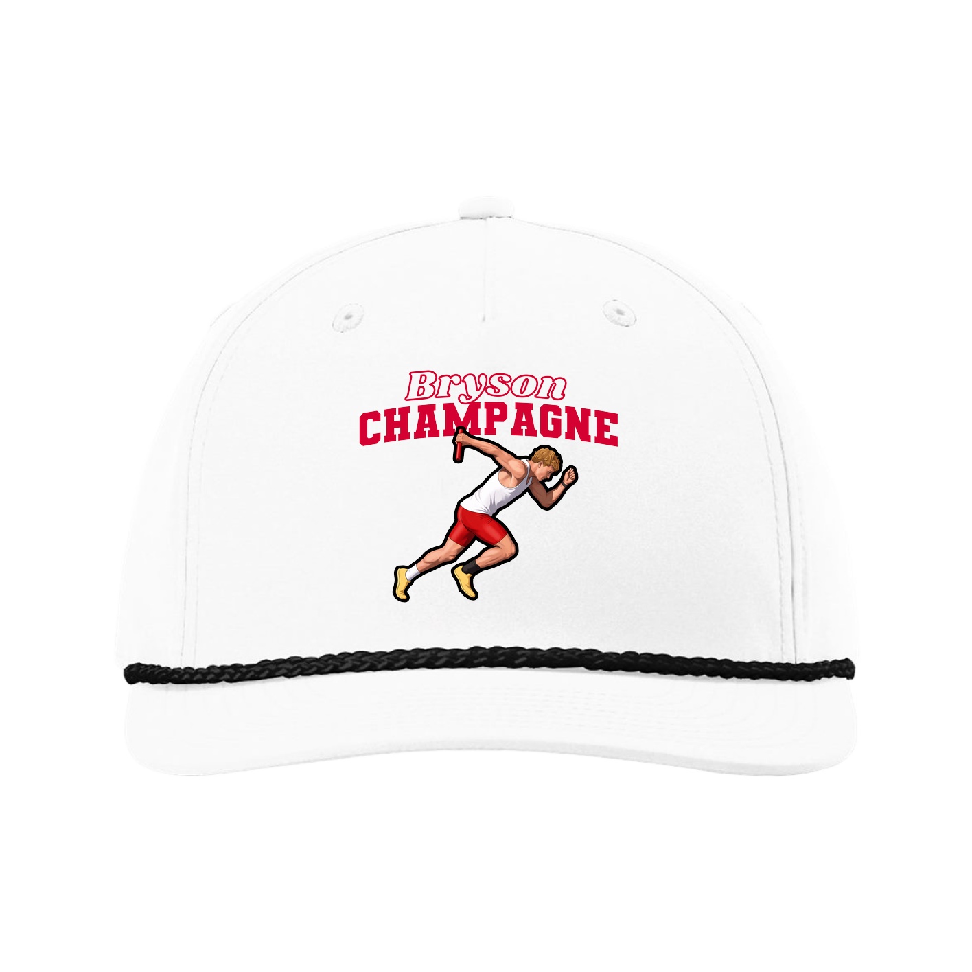 Five-Panel Classic Rope Cap — Name Arch in White